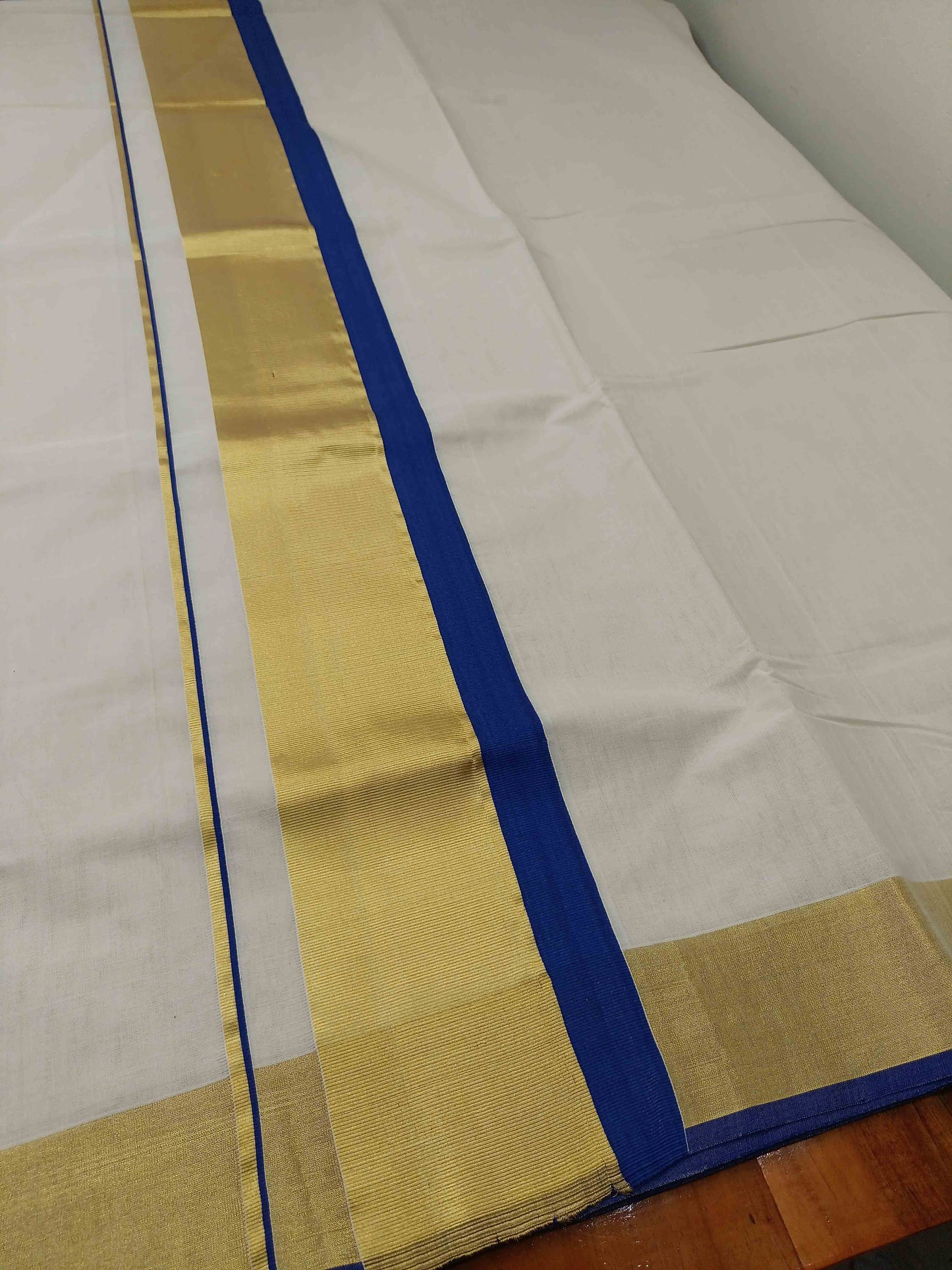 Kerala Saree Balaramapuram Handloom with Blue & Gold Colour