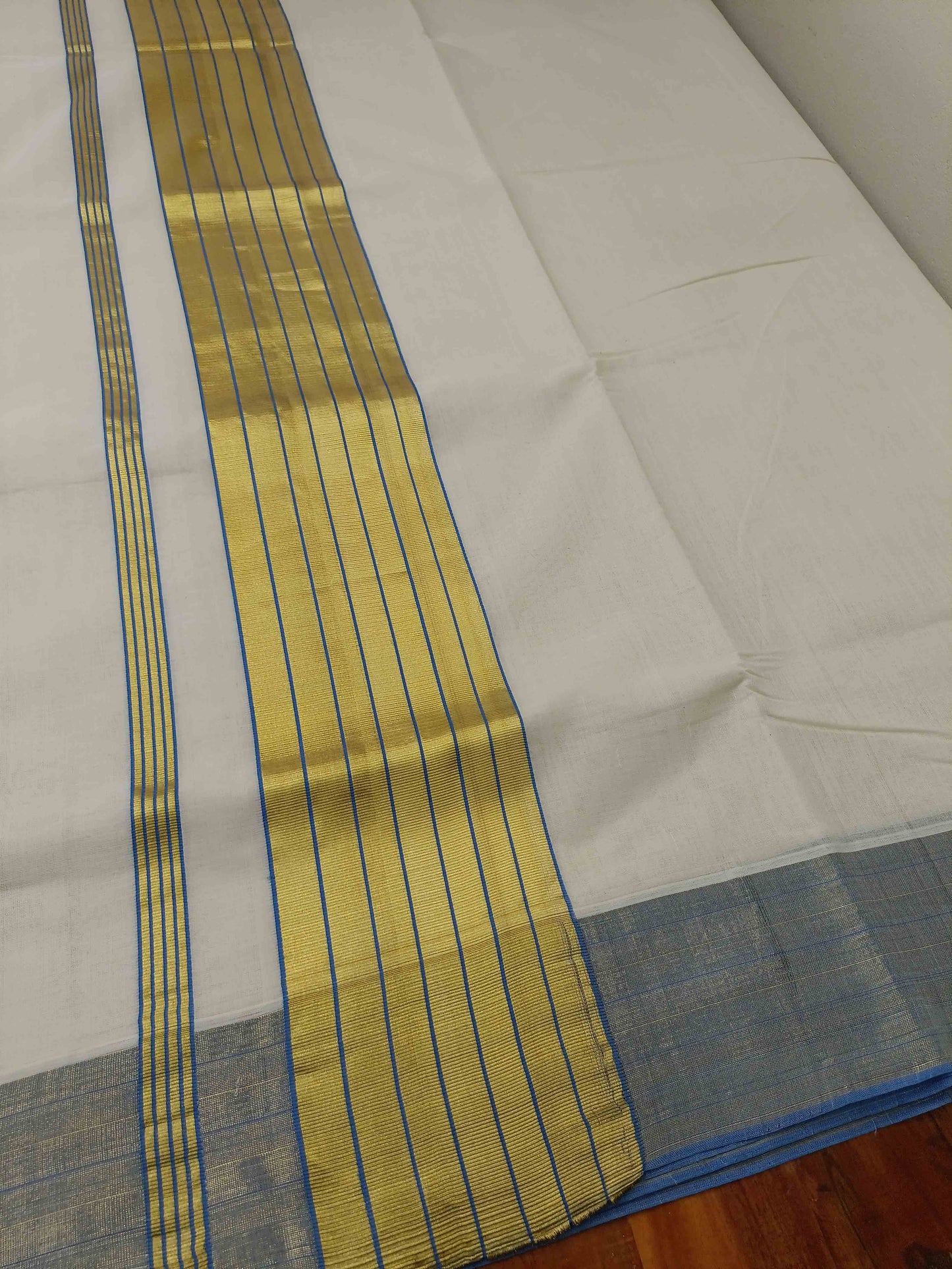 Kerala Saree Balaramapuram Handloom with Blue & Gold Colour