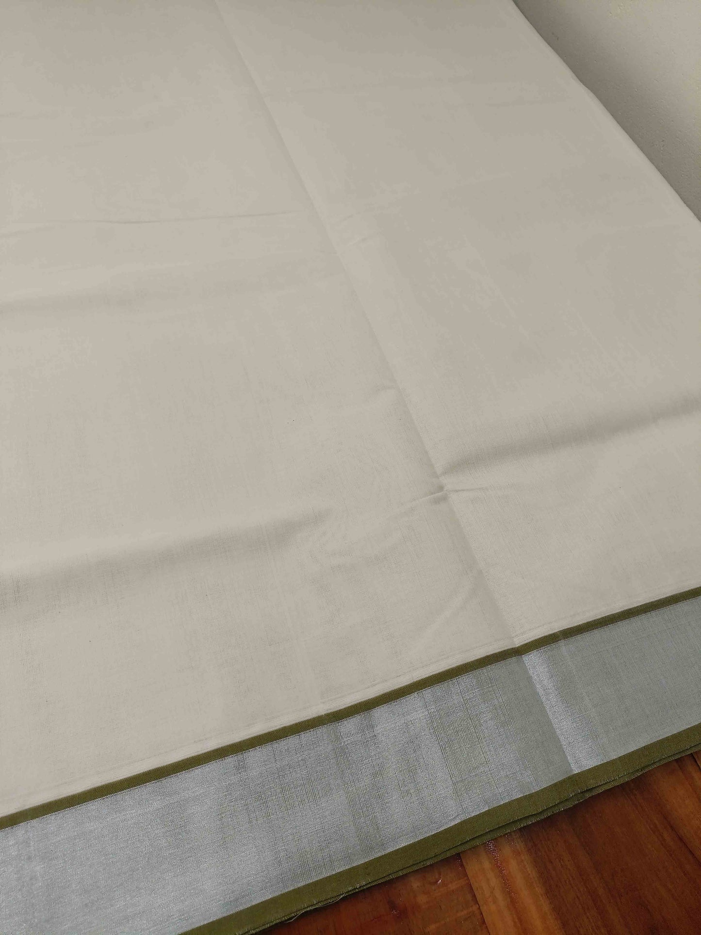 Kerala Saree Balaramapuram Handloom with Olive Green & Silver Colour