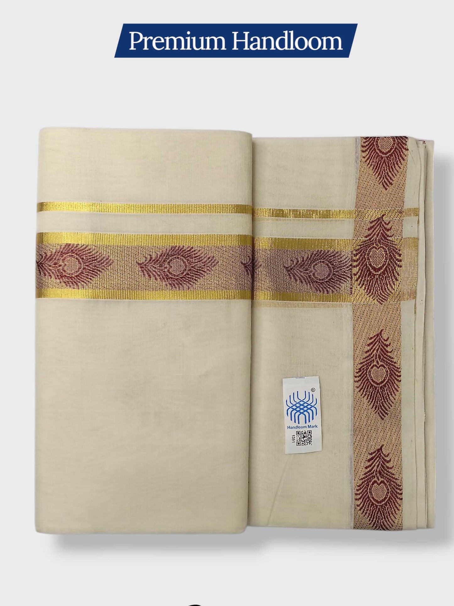 Premium Wedding Handloom Balaramapuram Unaakupaavu Kasavu Mundu for Men