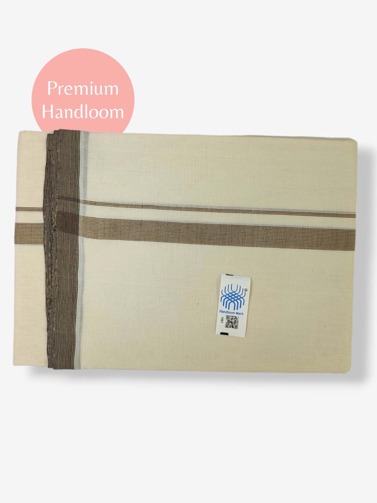 Balaramapuram Sundried Premium Handloom Dhoti/Mundu (120*120) with Brown Line Design Border
