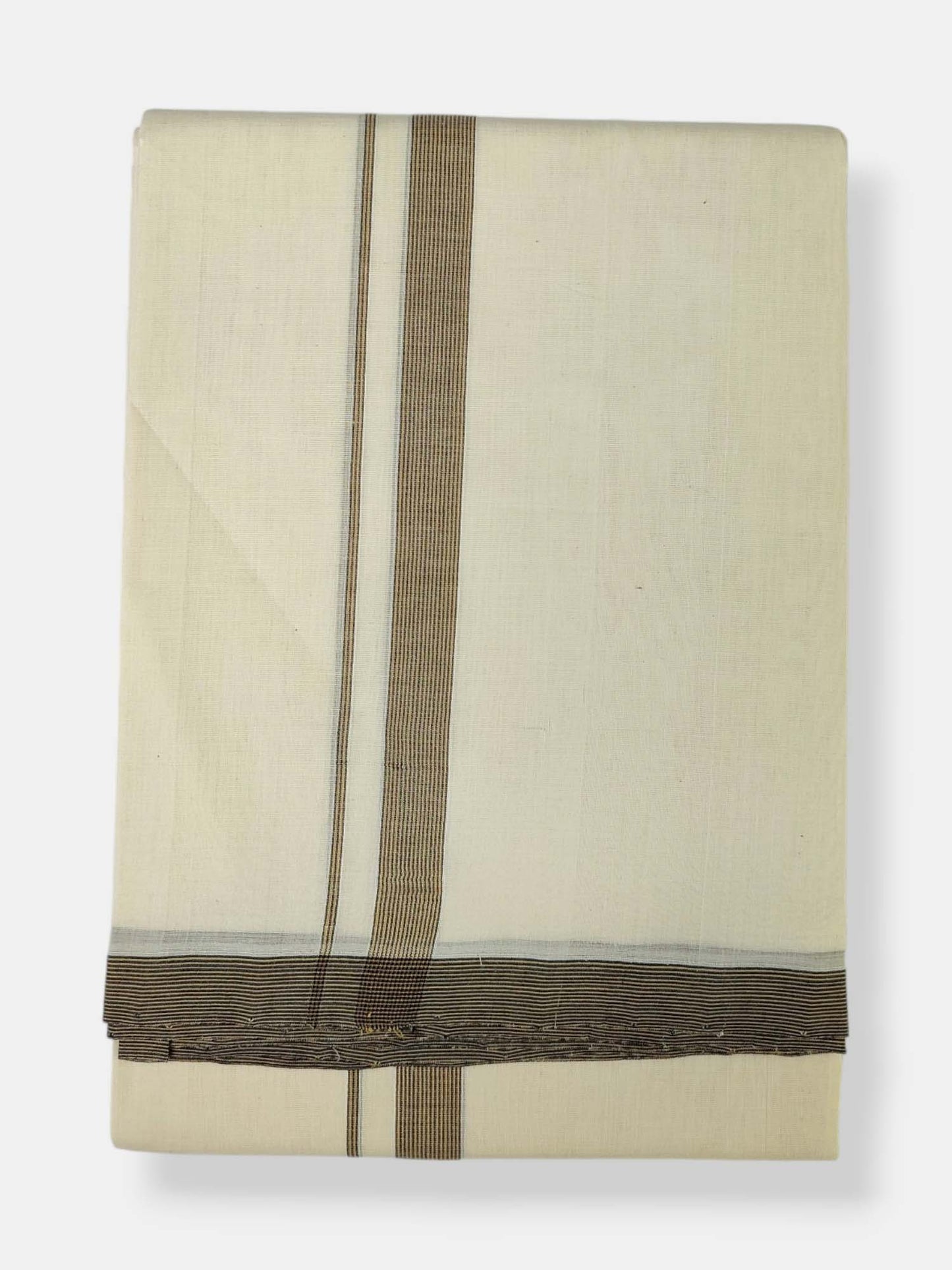 Balaramapuram Sundried Premium Handloom Dhoti/Mundu (120*120) with Brown Line Design Border