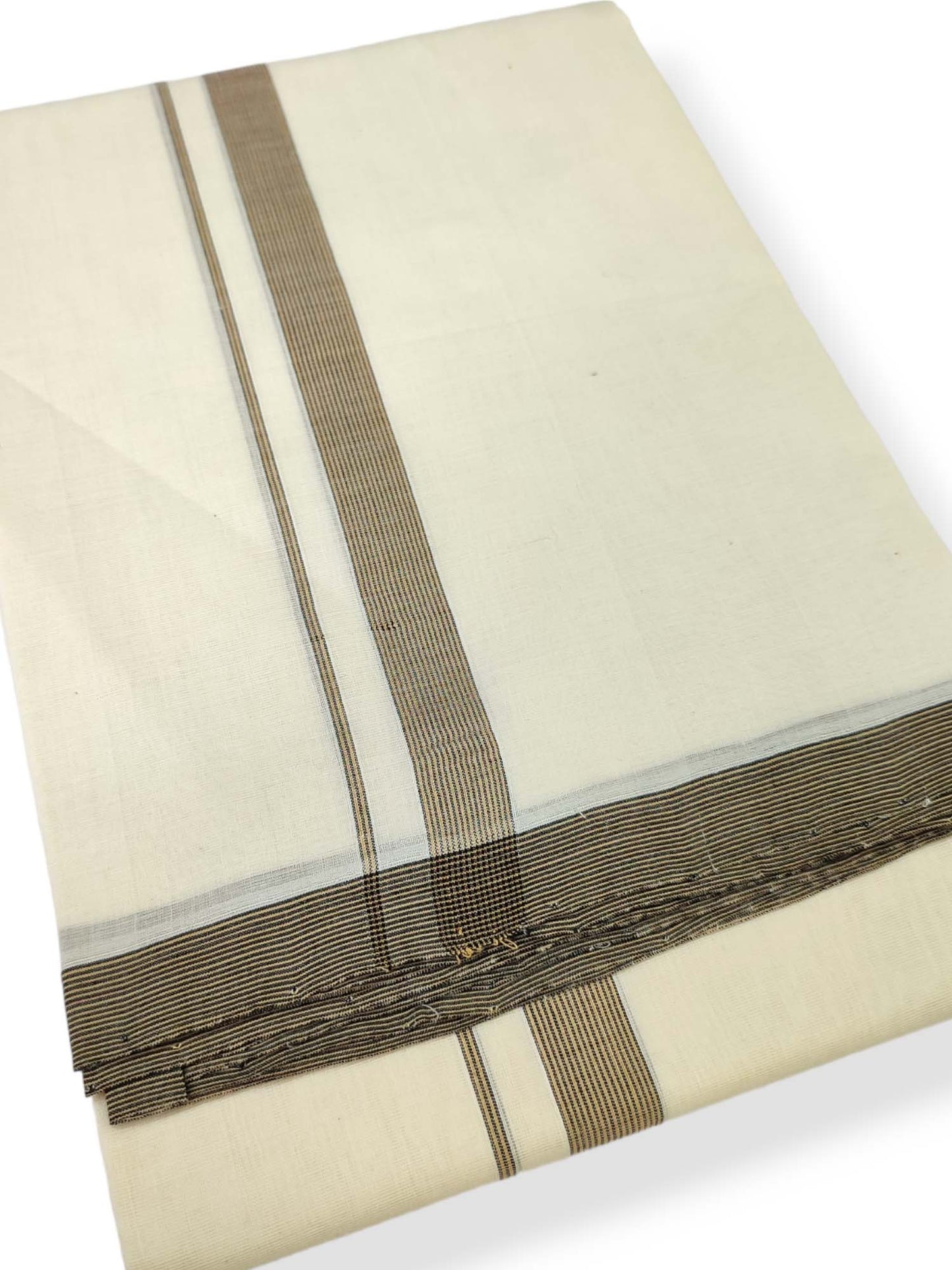 Balaramapuram Sundried Premium Handloom Dhoti/Mundu (120*120) with Brown Line Design Border