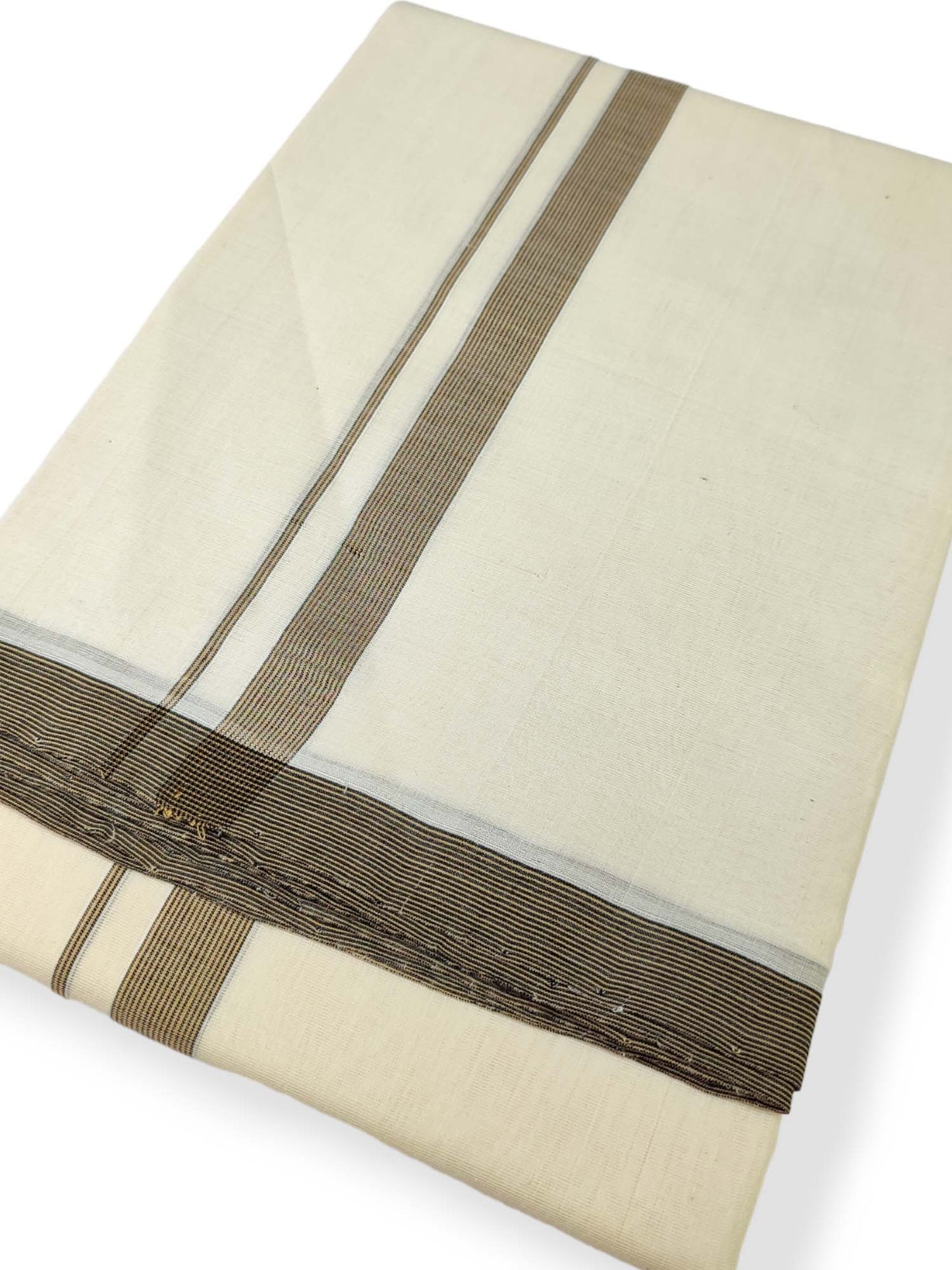 Balaramapuram Sundried Premium Handloom Dhoti/Mundu (120*120) with Brown Line Design Border