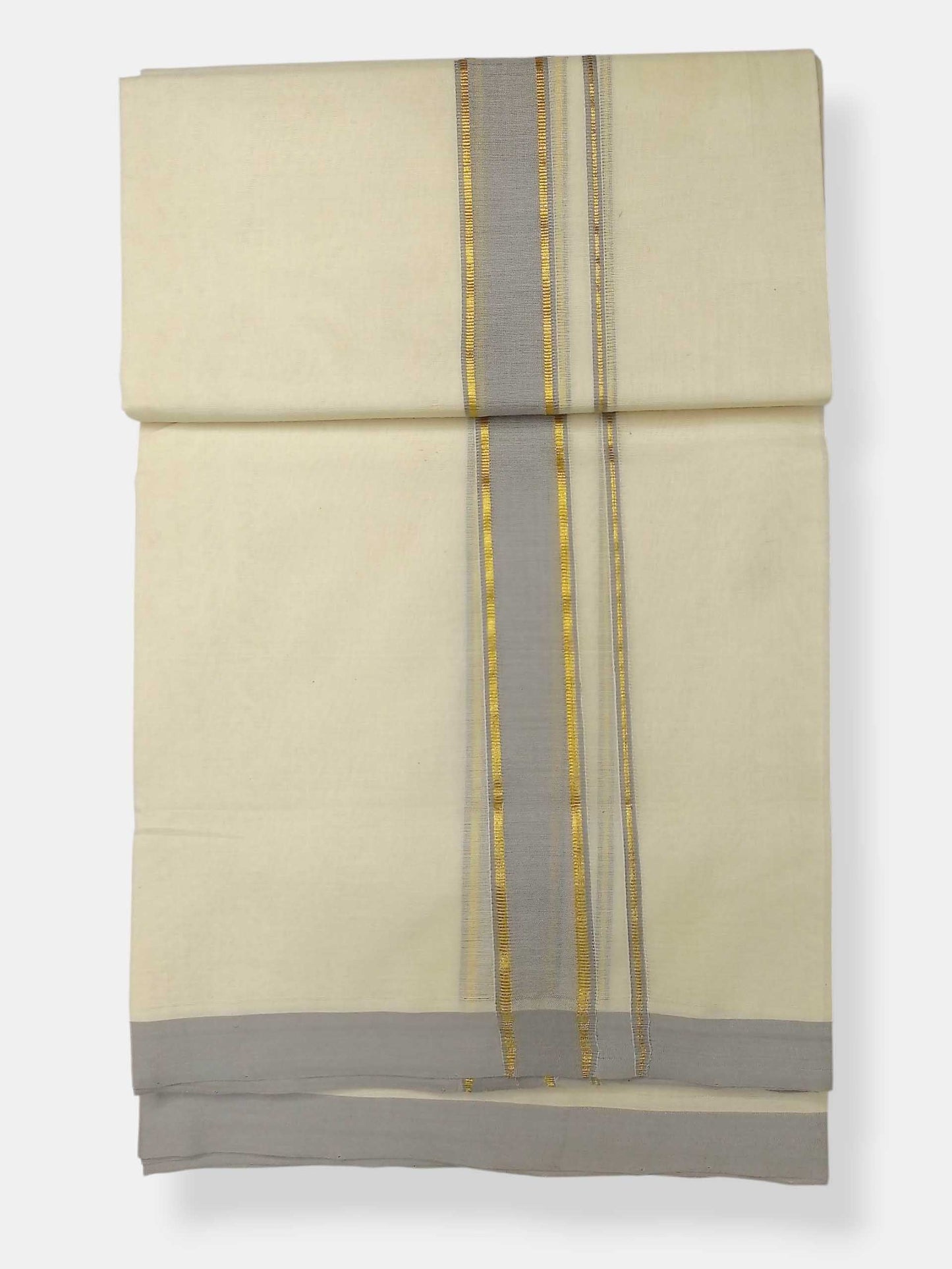 Balaramapuram Handloom Double Mundu Pure Cotton with Gray Border
