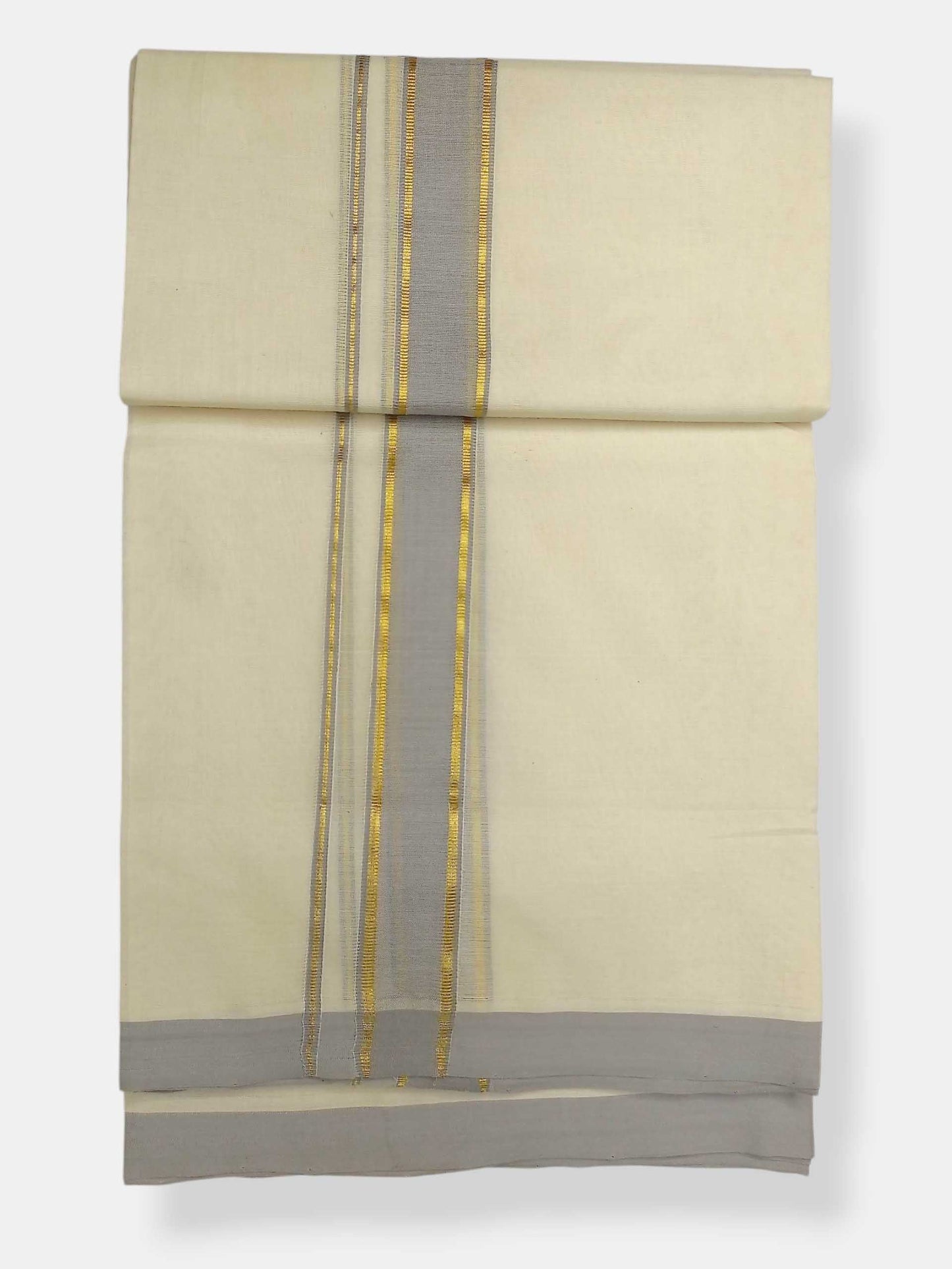 Balaramapuram Handloom Double Mundu Pure Cotton with Gray Border