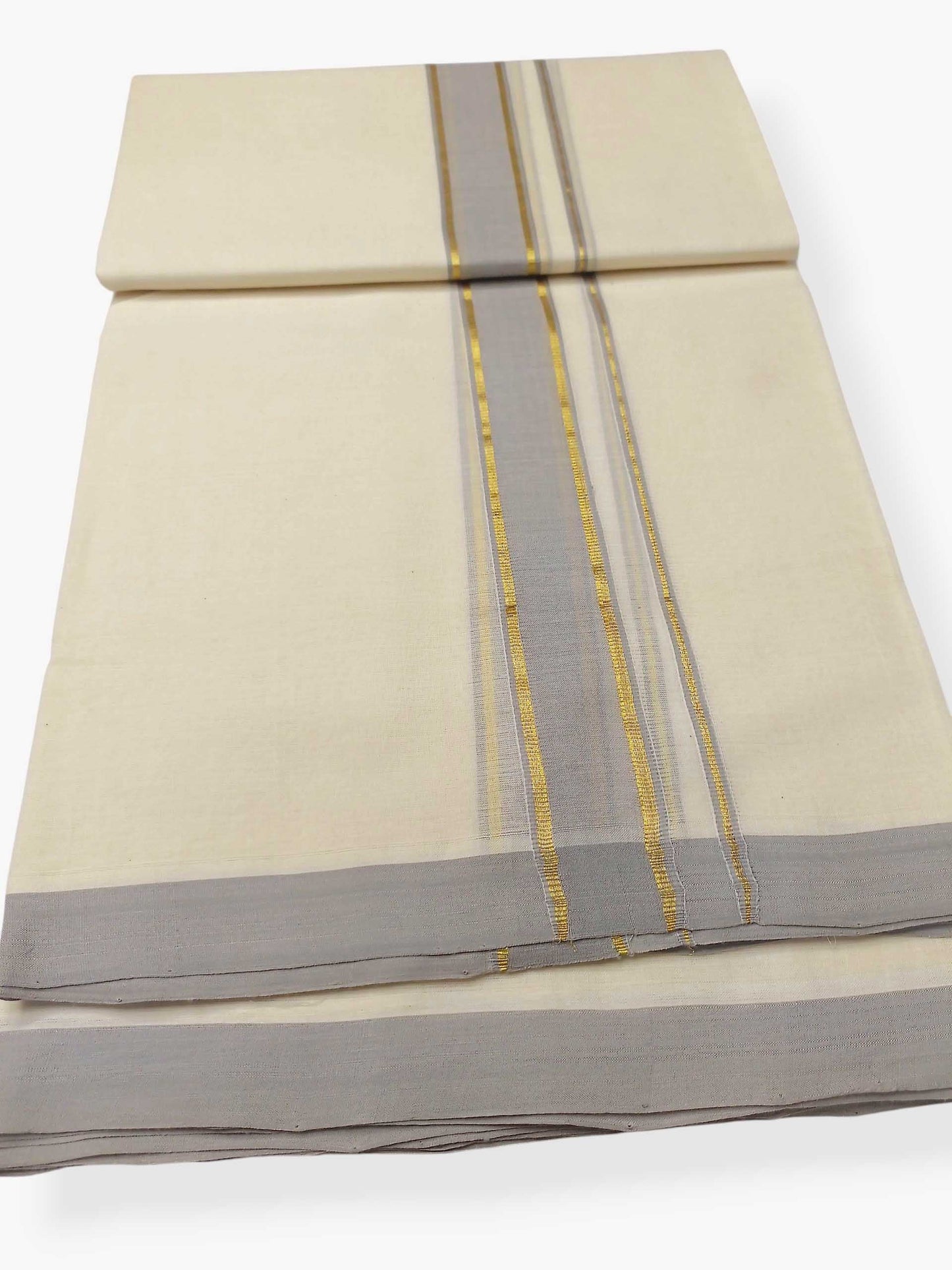 Balaramapuram Handloom Double Mundu Pure Cotton with Gray Border