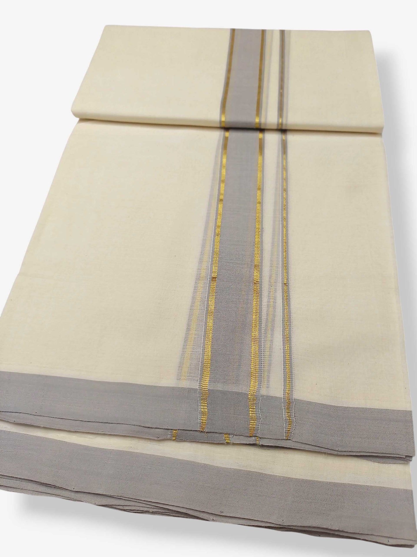 Balaramapuram Handloom Double Mundu Pure Cotton with Gray Border