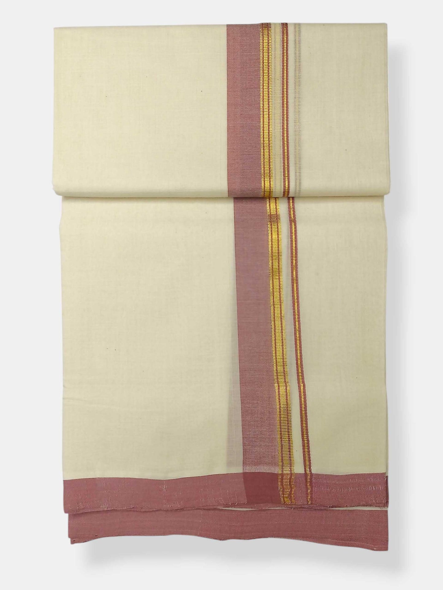 Balaramapuram Handloom Double Mundu Pure Cotton with Rose Border