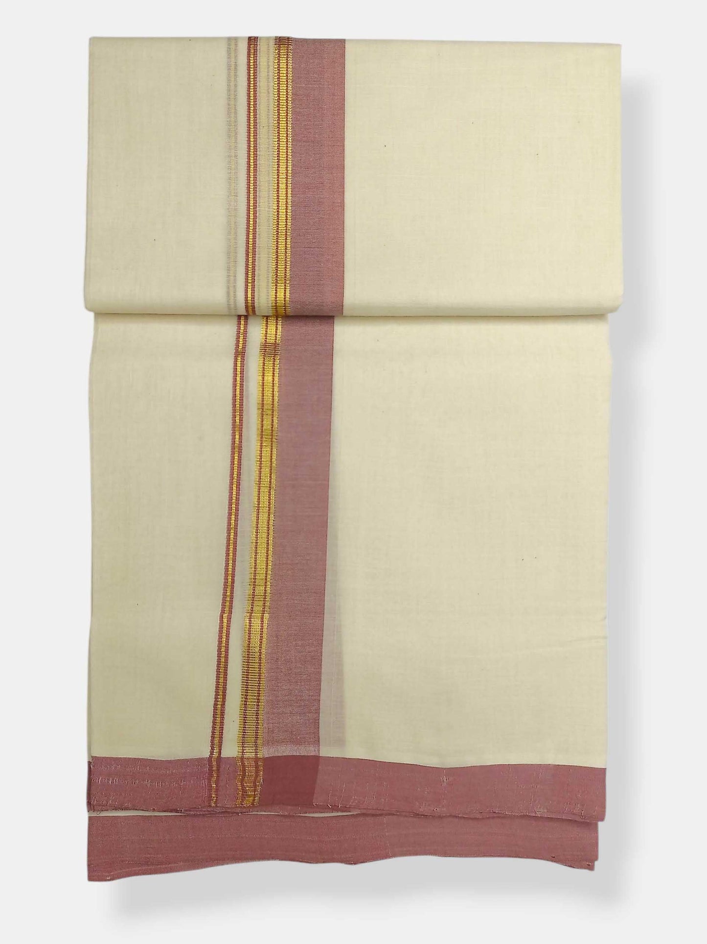 Balaramapuram Handloom Double Mundu Pure Cotton with Rose Border