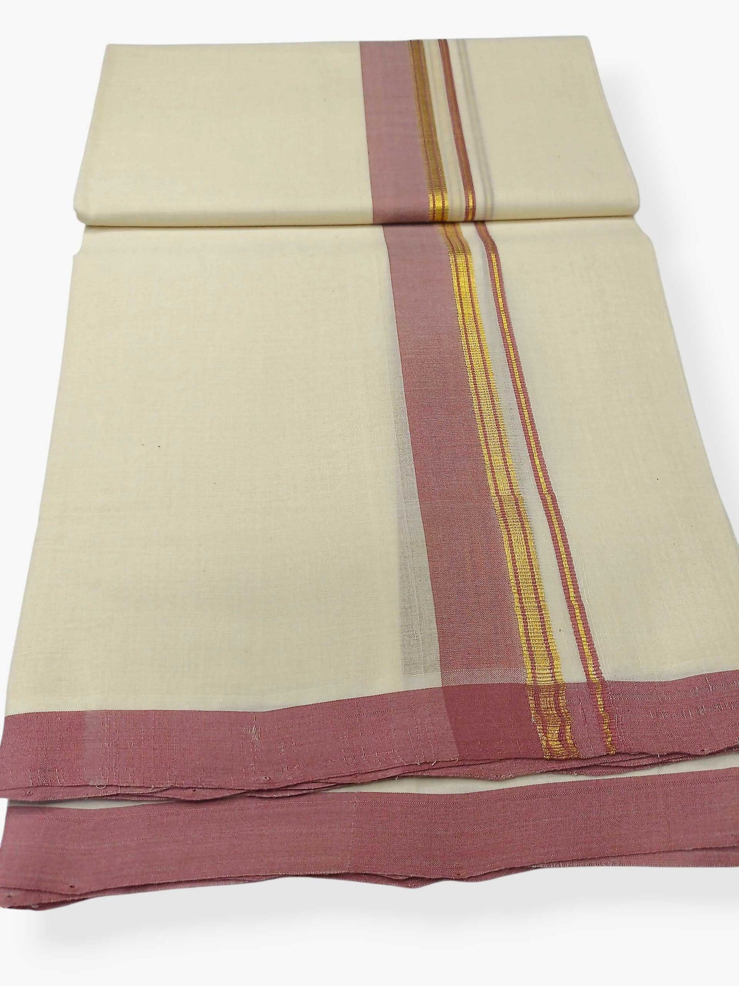 Balaramapuram Handloom Double Mundu Pure Cotton with Rose Border
