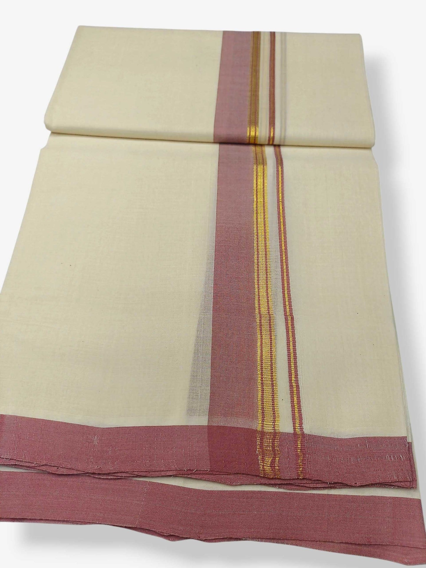Balaramapuram Handloom Double Mundu Pure Cotton with Rose Border