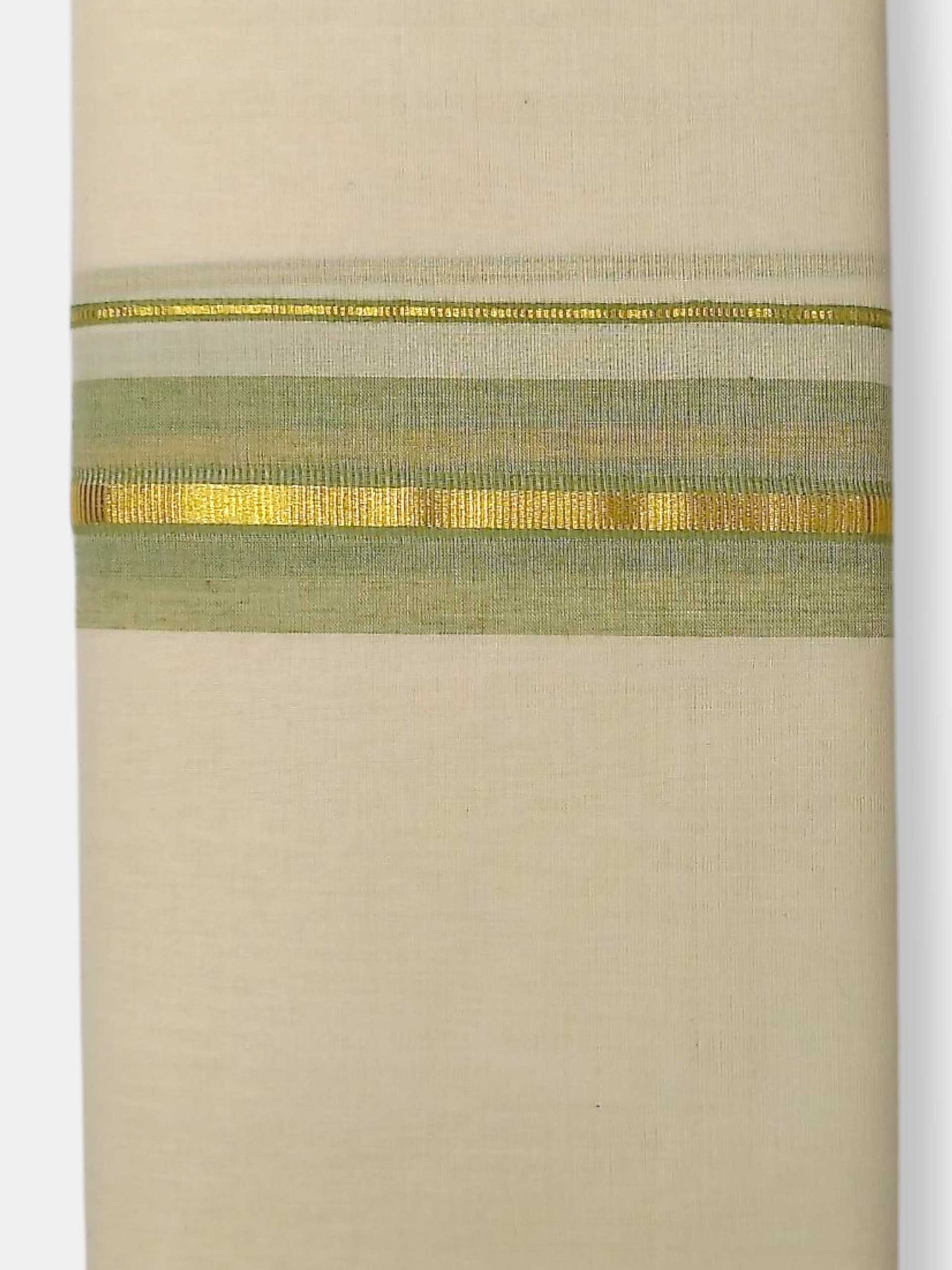 Balaramapuram Handloom Double Mundu Pure Cotton with Light Green Border