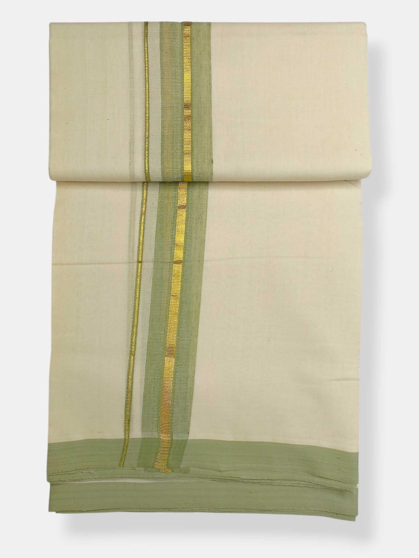 Balaramapuram Handloom Double Mundu Pure Cotton with Light Green Border