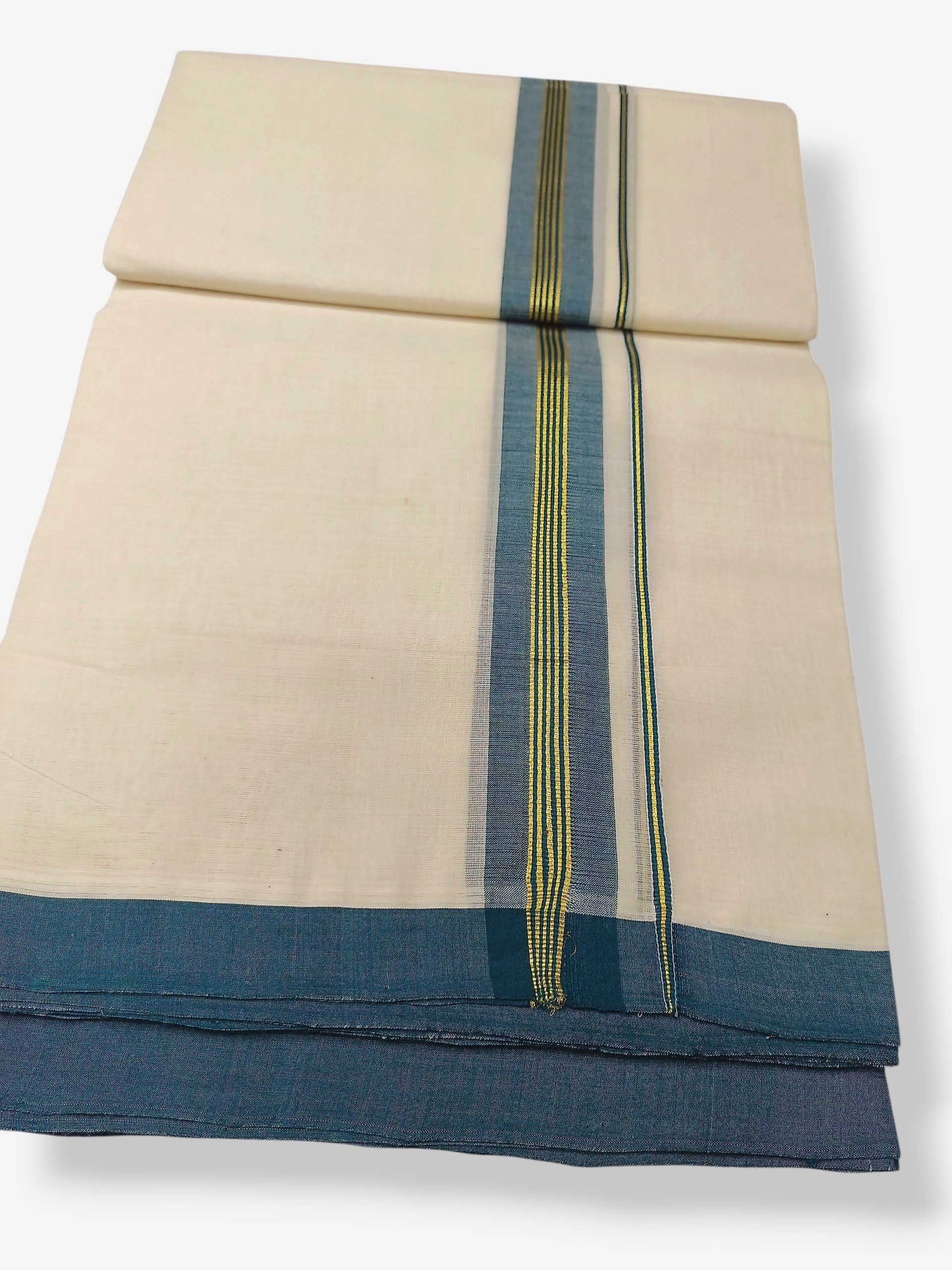 Balaramapuram Handloom Double Mundu Pure Cotton with Green Border