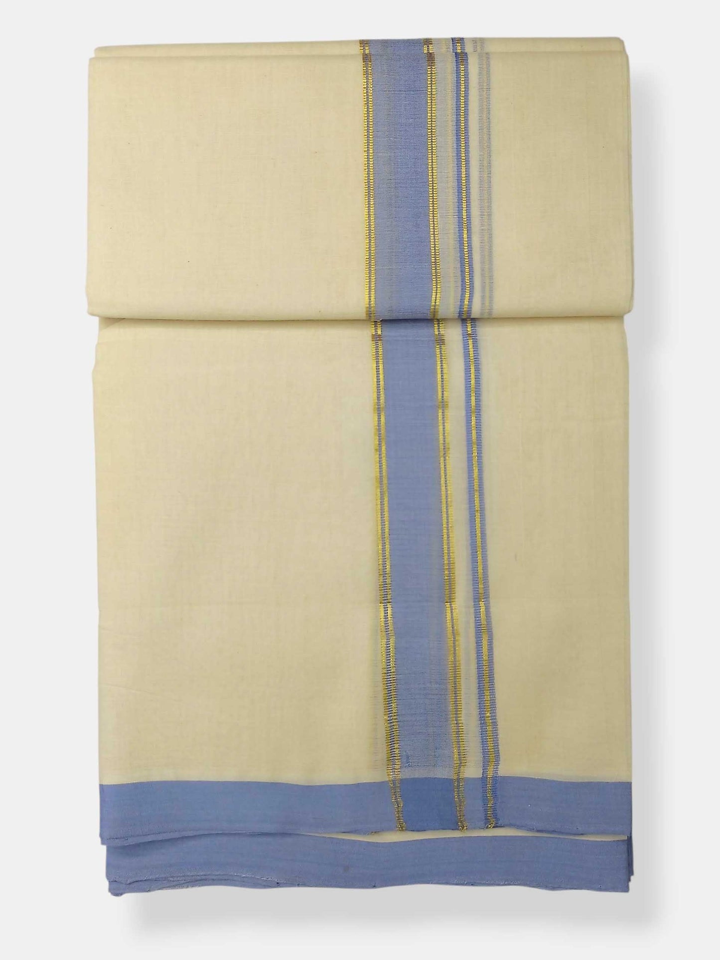 Balaramapuram Handloom Double Mundu Pure Cotton with Blue Border