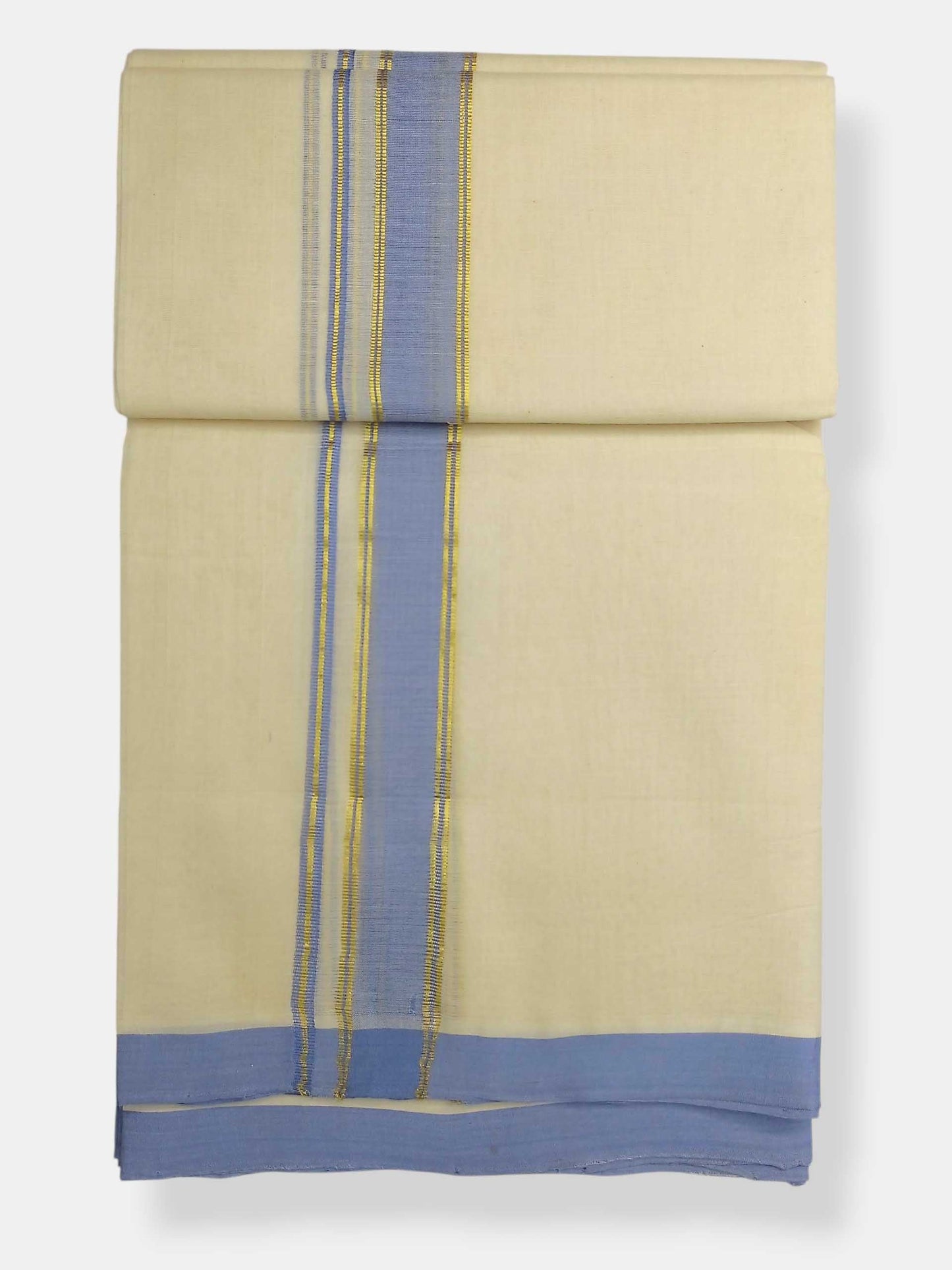 Balaramapuram Handloom Double Mundu Pure Cotton with Blue Border