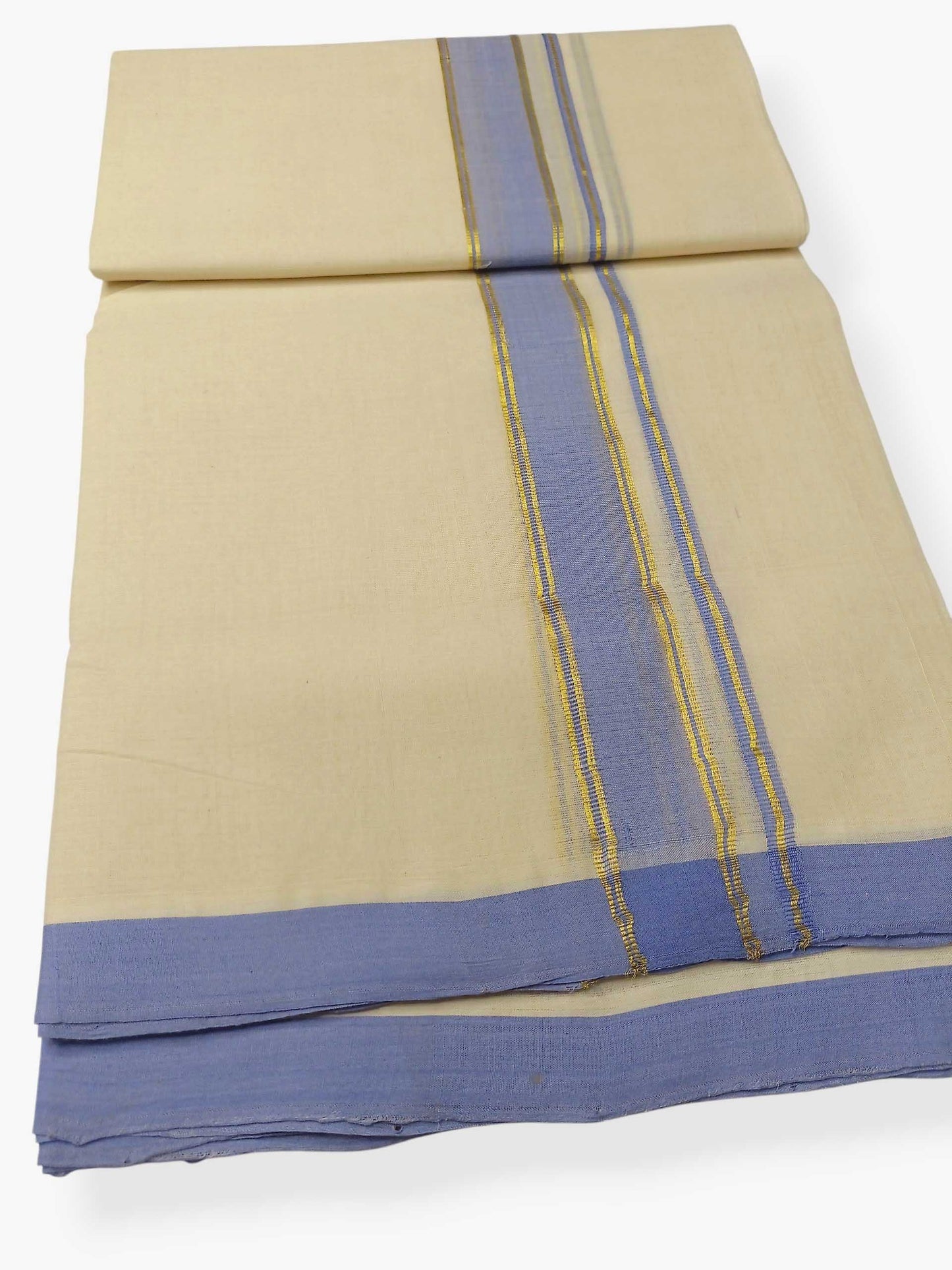 Balaramapuram Handloom Double Mundu Pure Cotton with Blue Border