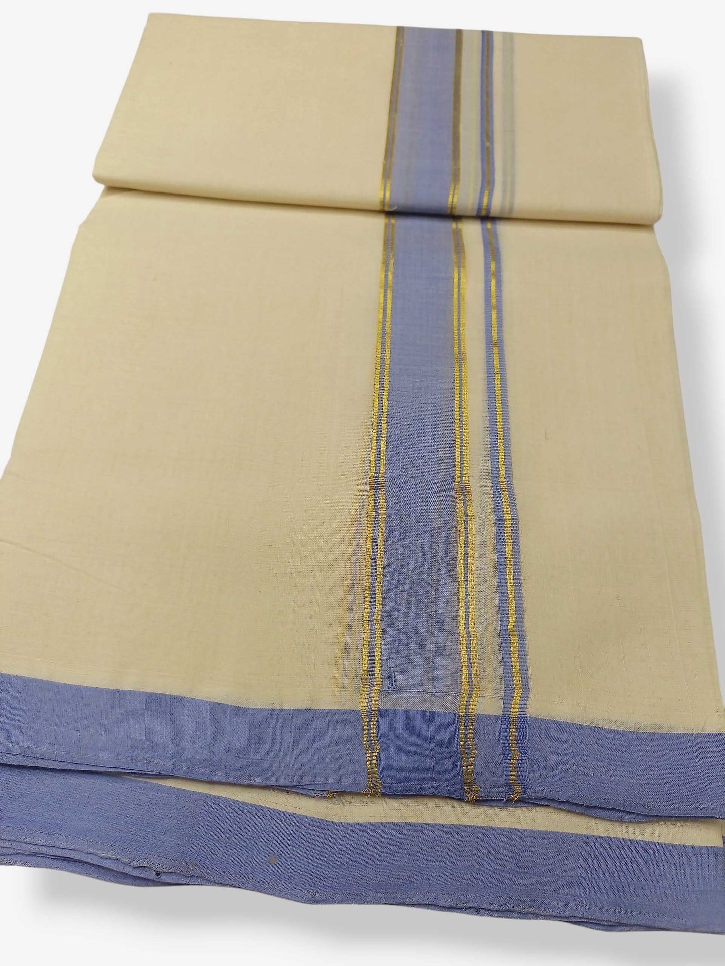 Balaramapuram Handloom Double Mundu Pure Cotton with Blue Border