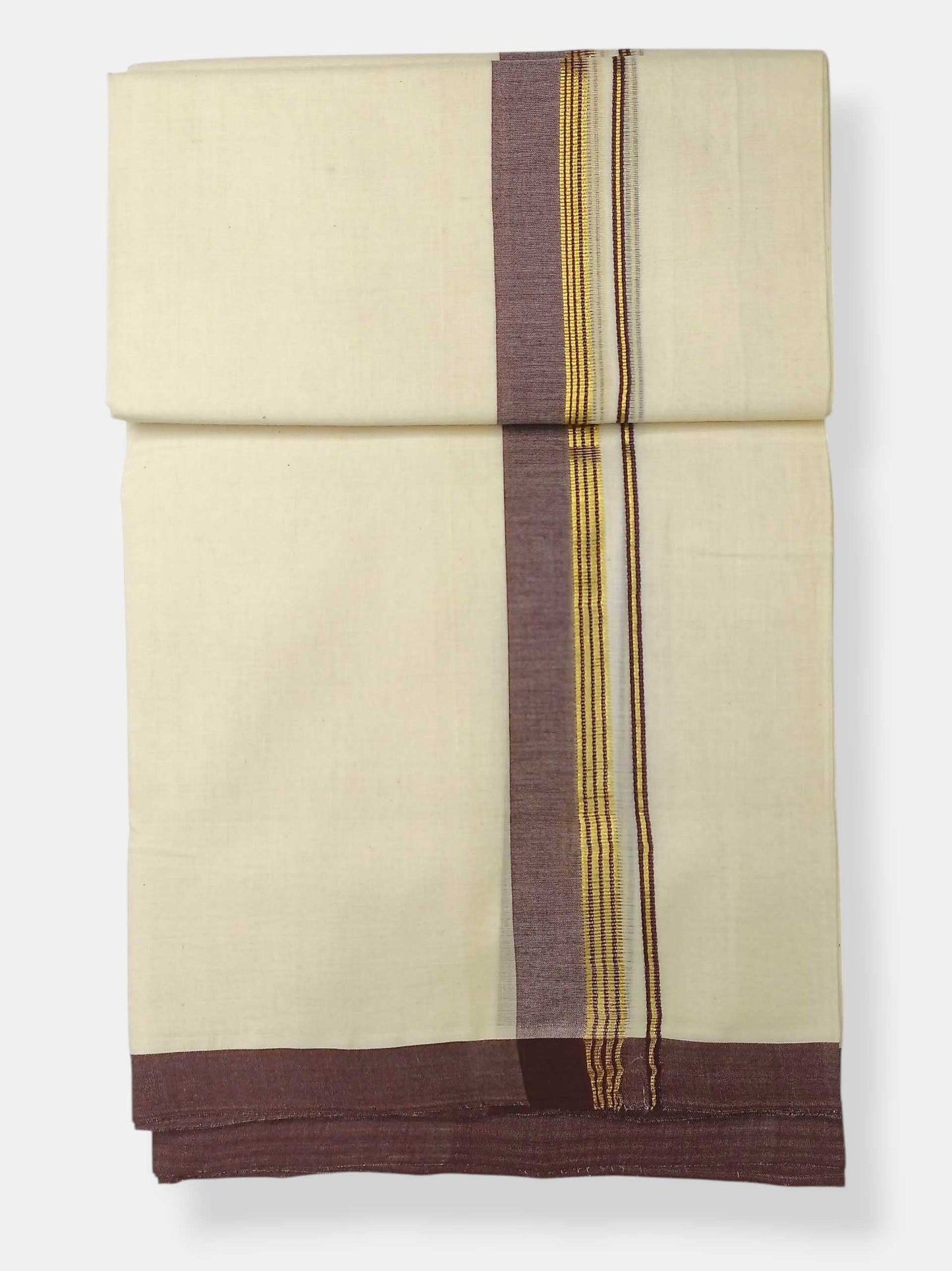 Balaramapuram Handloom Double Mundu Pure Cotton with Coffee Brown Border