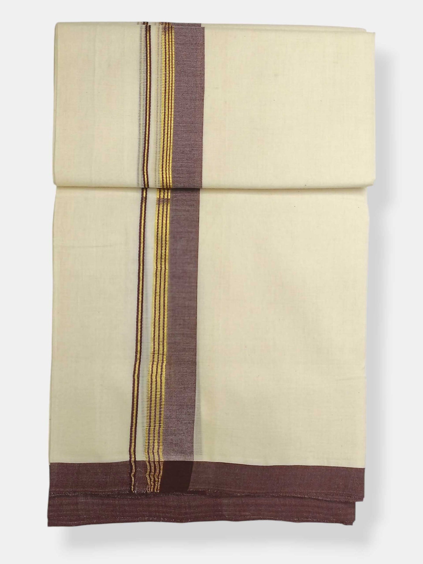 Balaramapuram Handloom Double Mundu Pure Cotton with Coffee Brown Border