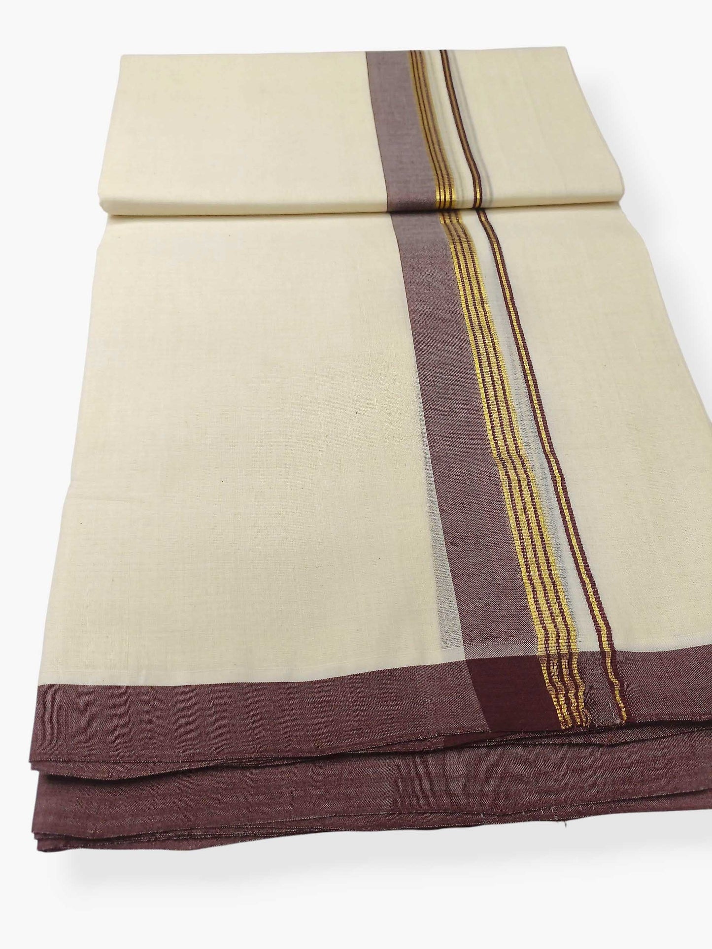 Balaramapuram Handloom Double Mundu Pure Cotton with Coffee Brown Border