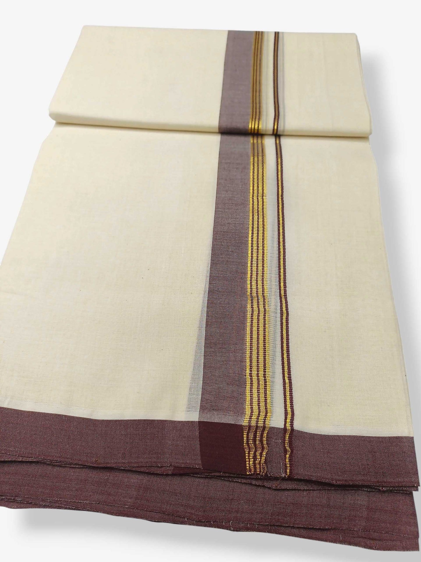 Balaramapuram Handloom Double Mundu Pure Cotton with Coffee Brown Border