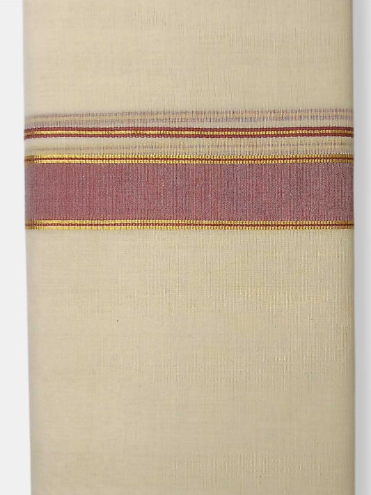 Balaramapuram Handloom Double Mundu Pure Cotton with Rose Border