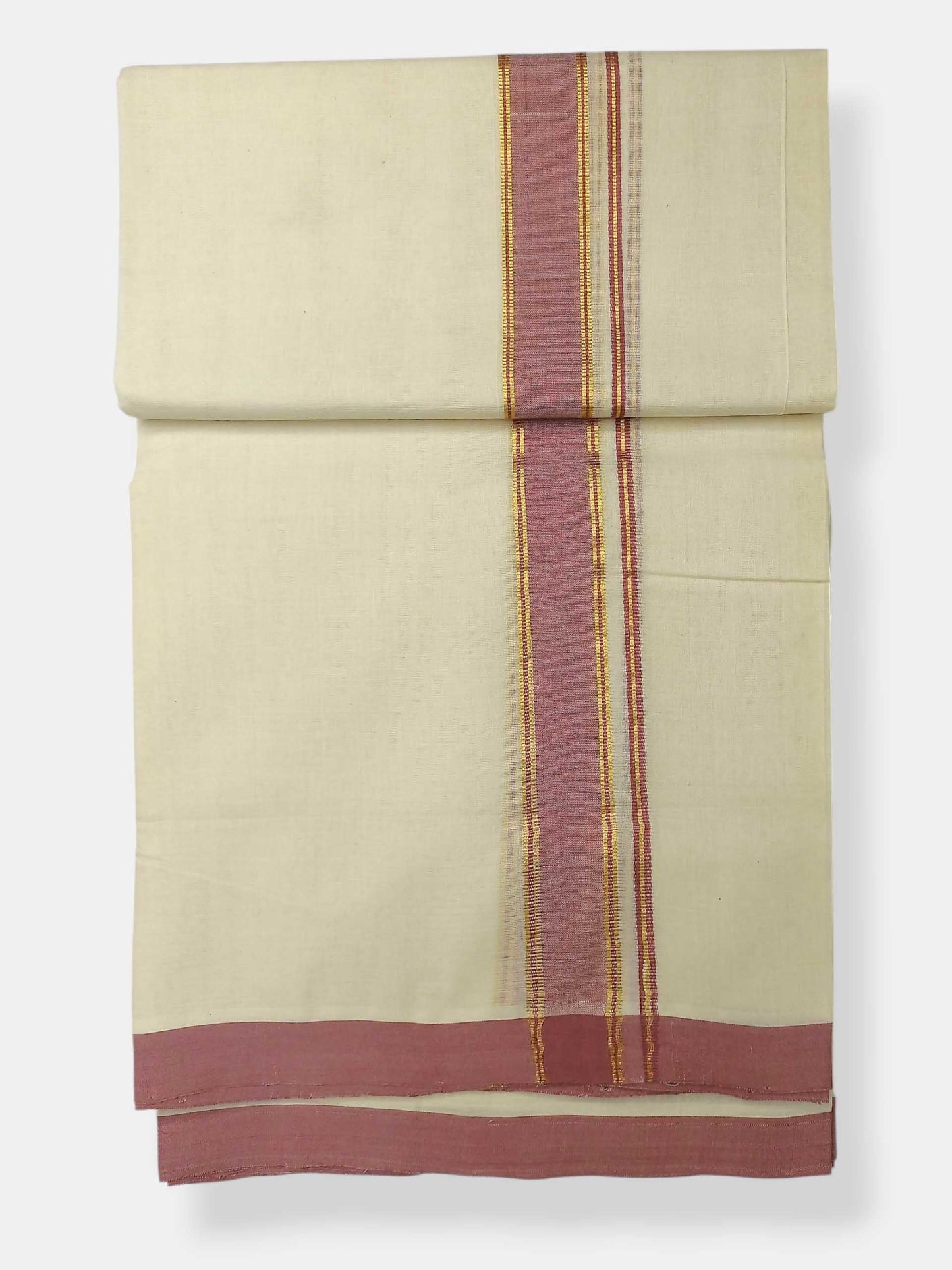 Balaramapuram Handloom Double Mundu Pure Cotton with Rose Border