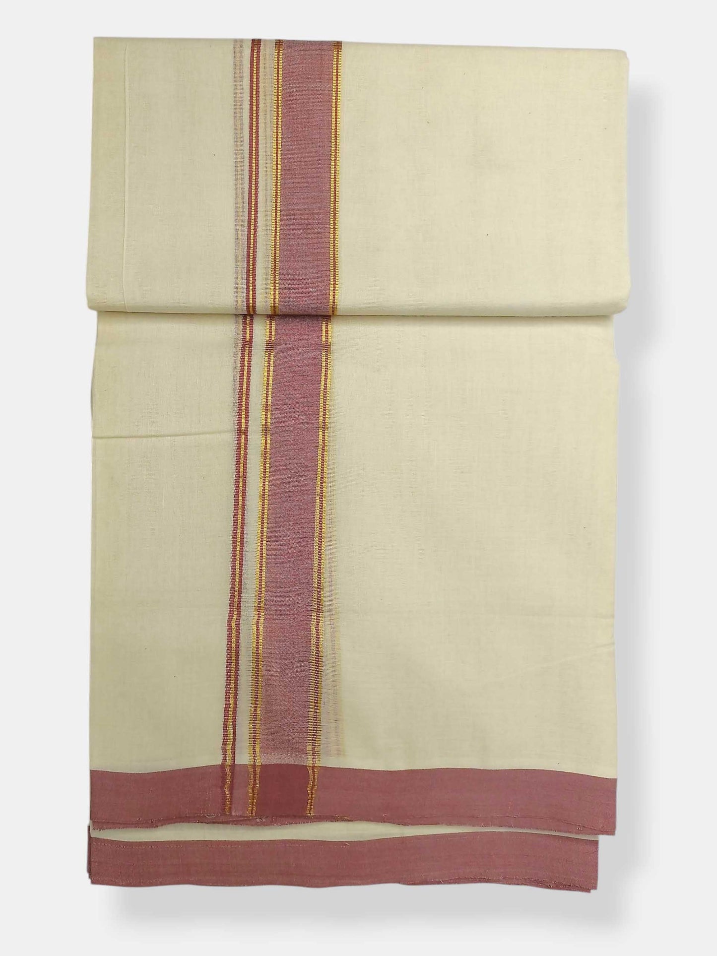 Balaramapuram Handloom Double Mundu Pure Cotton with Rose Border