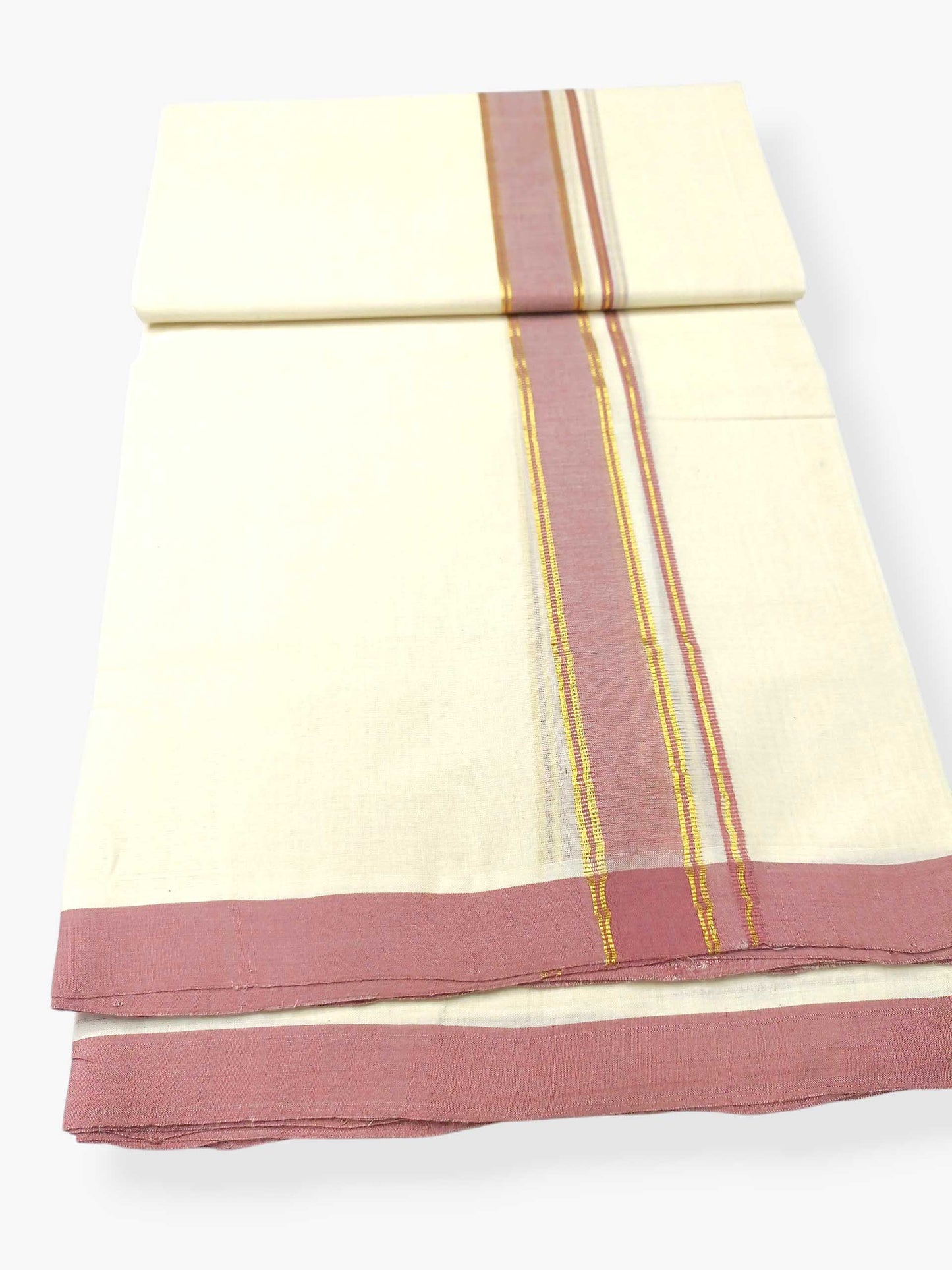 Balaramapuram Handloom Double Mundu Pure Cotton with Rose Border