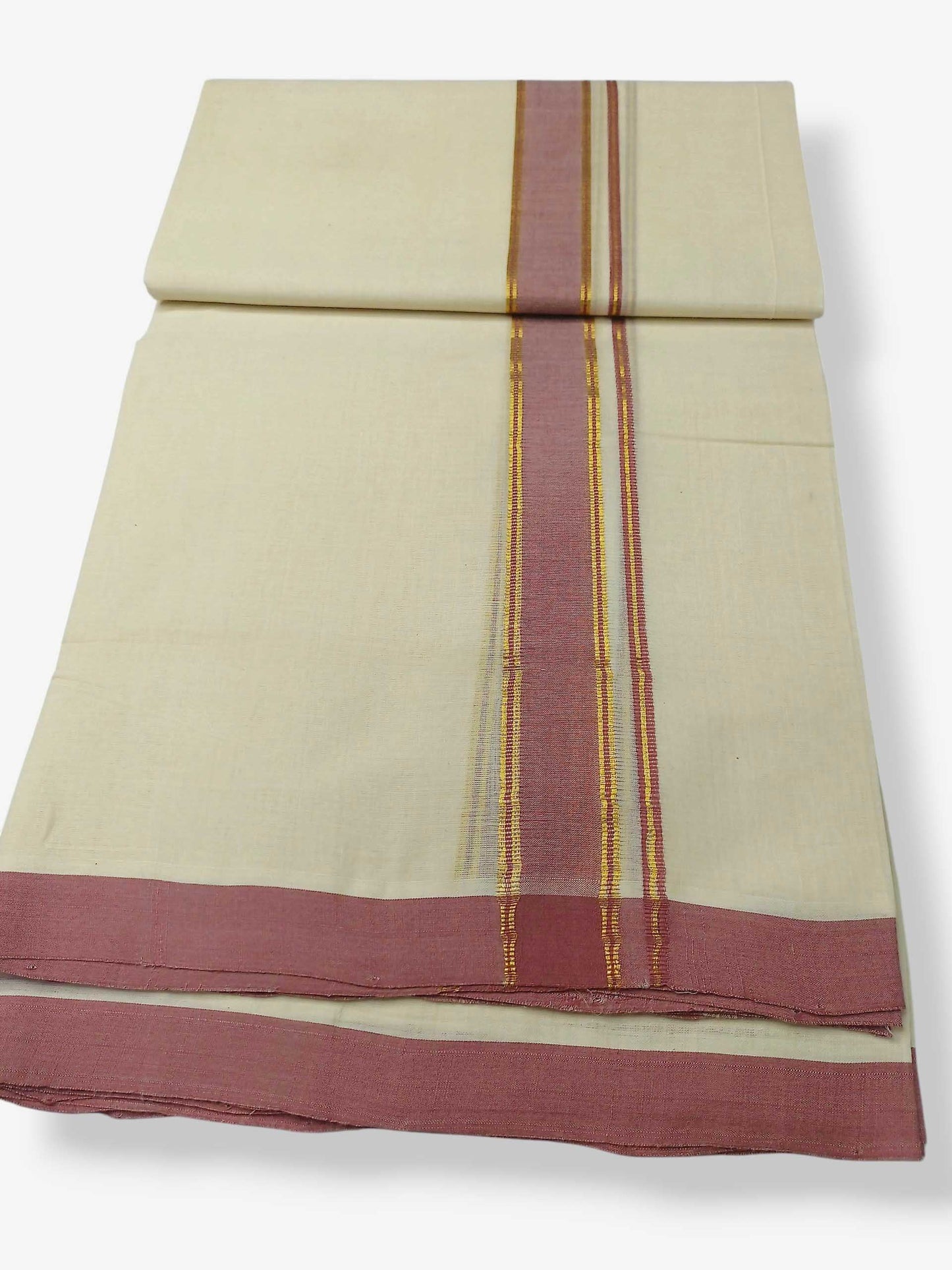 Balaramapuram Handloom Double Mundu Pure Cotton with Rose Border