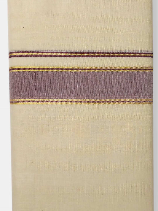 Balaramapuram Handloom Double Mundu Pure Cotton with Lavender Border