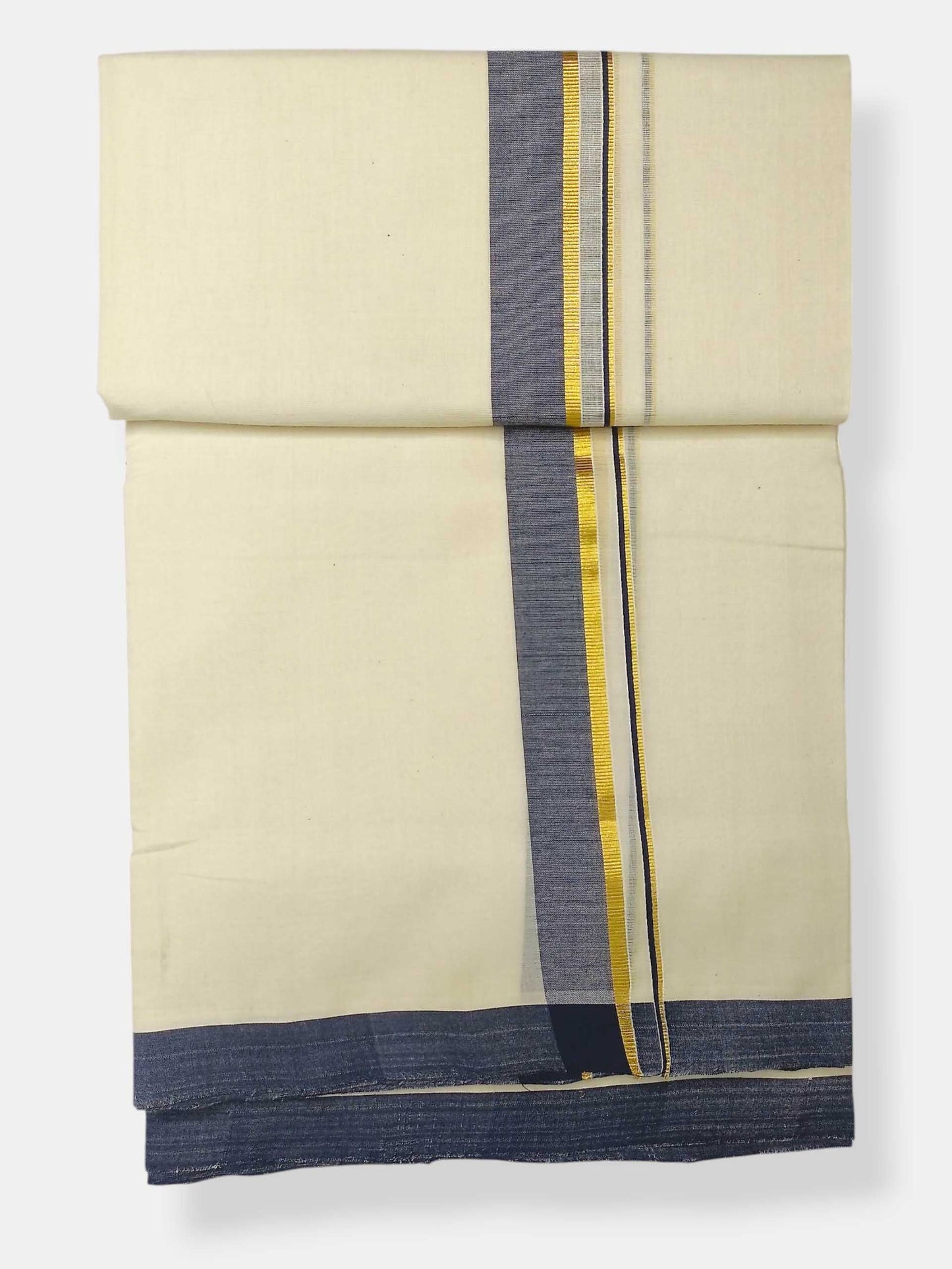 Balaramapuram Handloom Double Mundu Pure Cotton with Blue Border