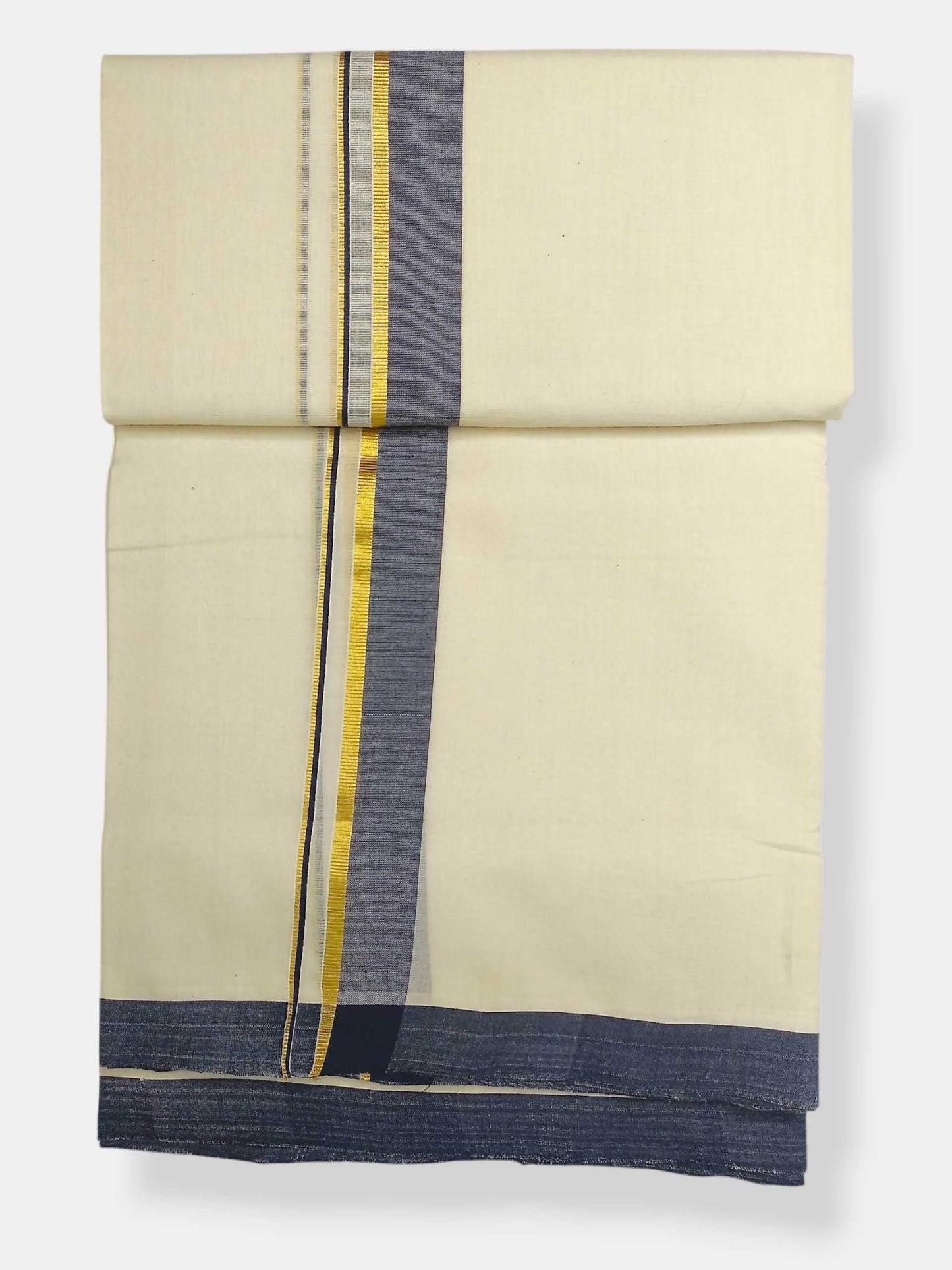 Balaramapuram Handloom Double Mundu Pure Cotton with Blue Border