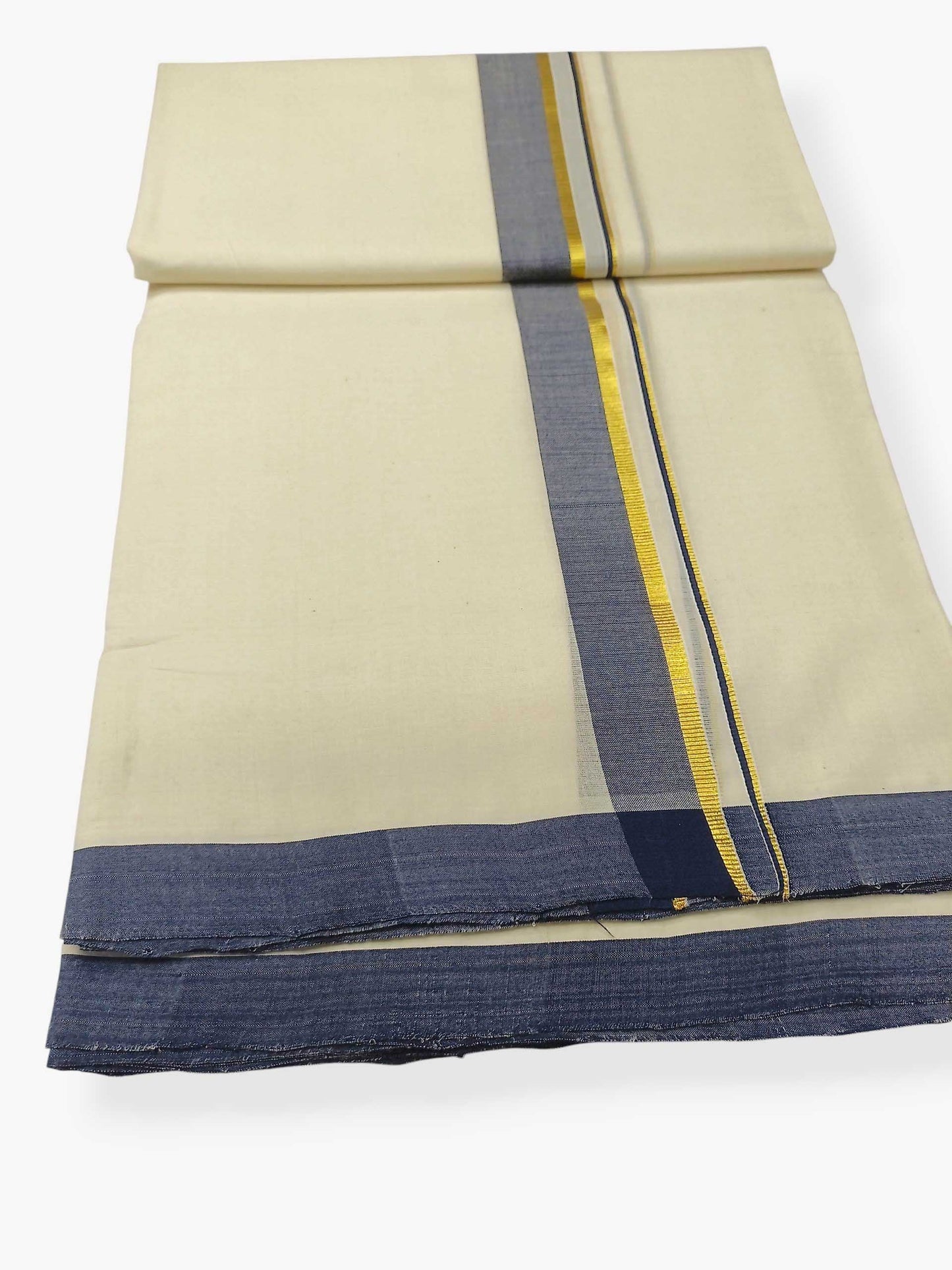 Balaramapuram Handloom Double Mundu Pure Cotton with Blue Border
