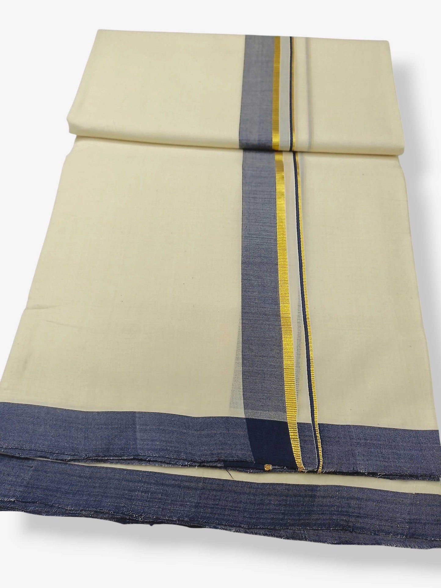 Balaramapuram Handloom Double Mundu Pure Cotton with Blue Border