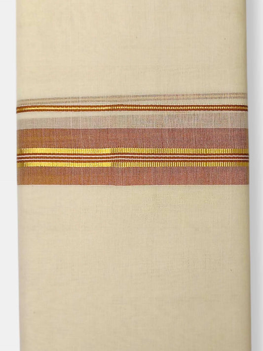 Balaramapuram Handloom Double Mundu Pure Cotton with Khakhi Border
