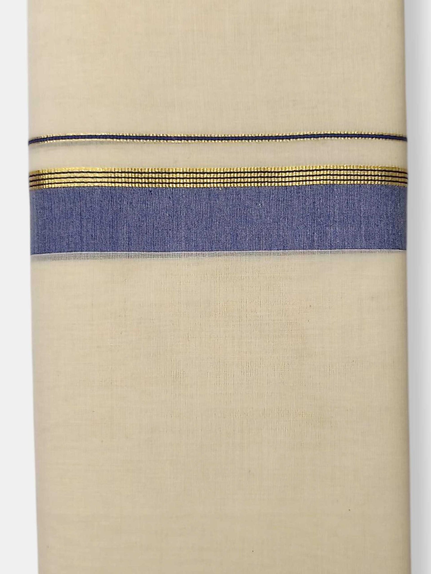 Balaramapuram Handloom Double Mundu Pure Cotton with Blue Border