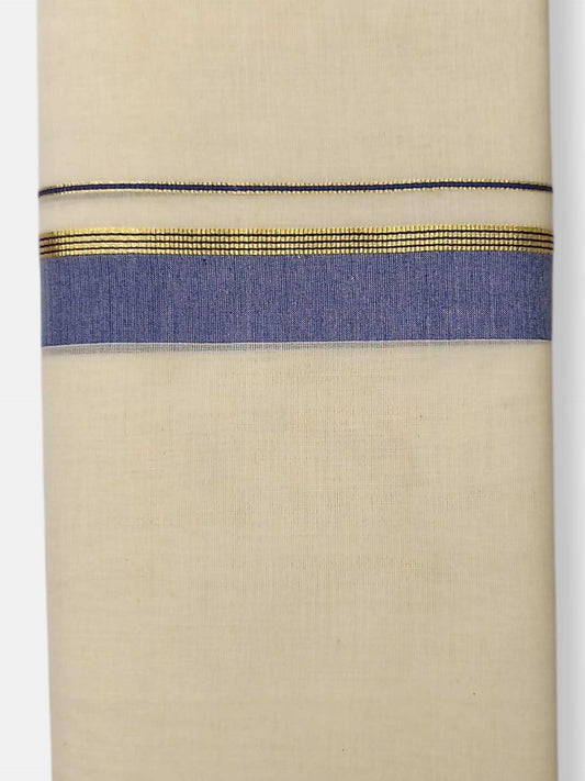 Balaramapuram Handloom Double Mundu Pure Cotton with Blue Border