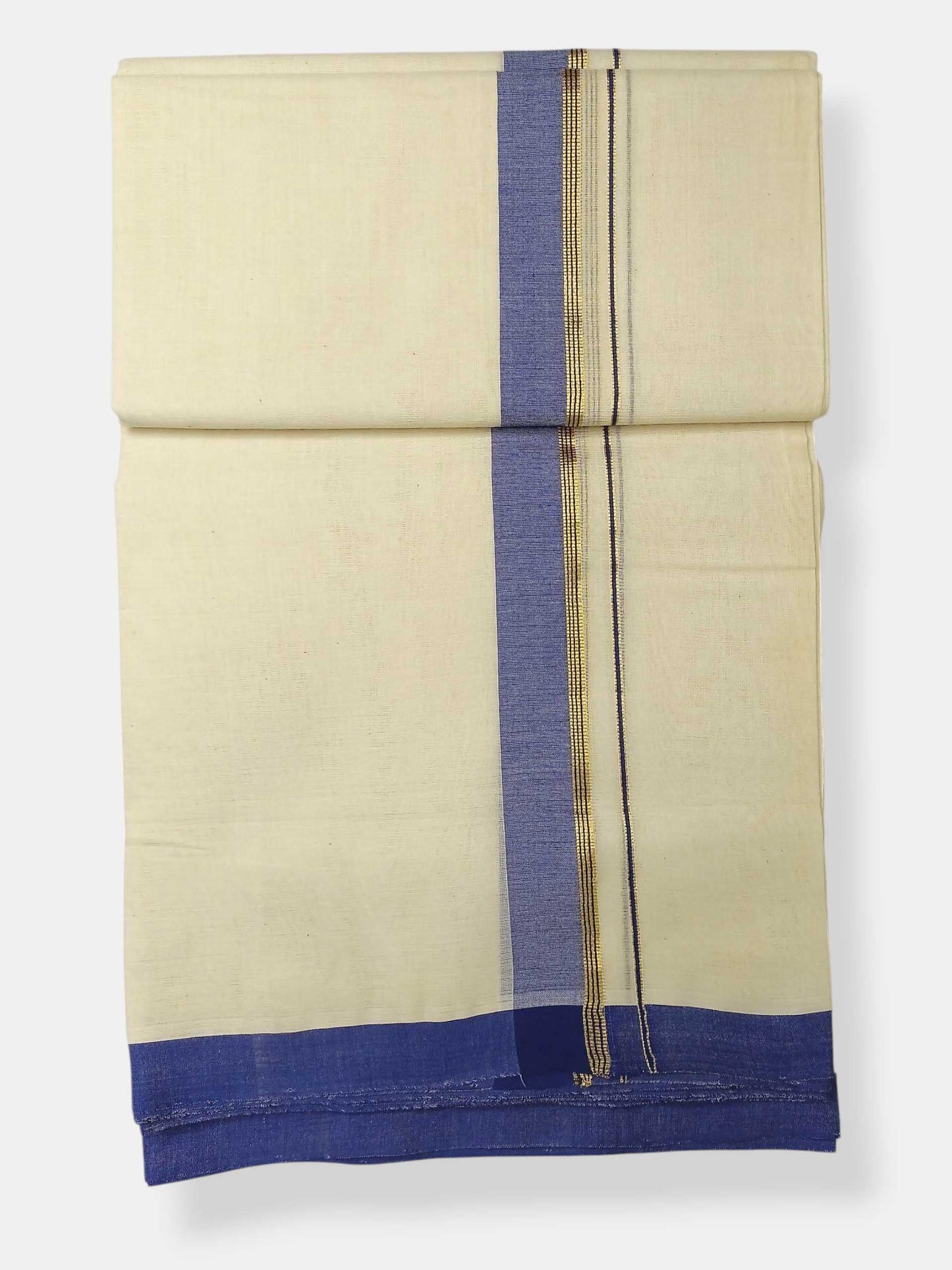 Balaramapuram Handloom Double Mundu Pure Cotton with Blue Border
