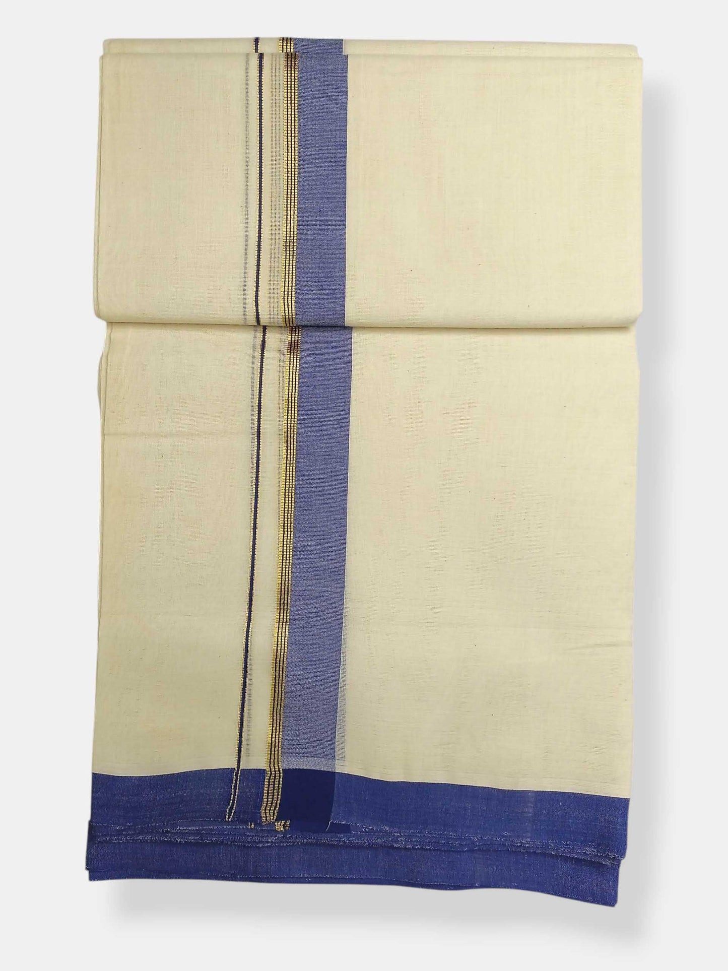 Balaramapuram Handloom Double Mundu Pure Cotton with Blue Border