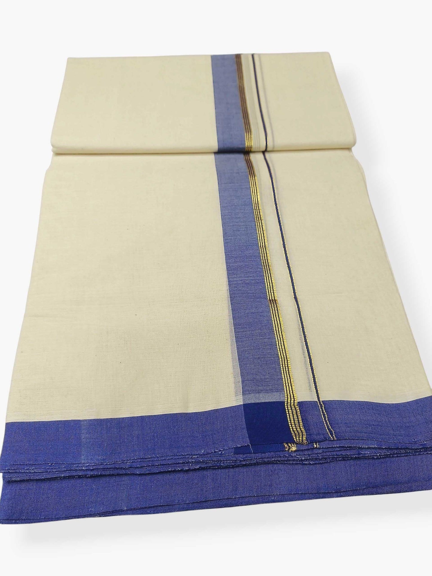 Balaramapuram Handloom Double Mundu Pure Cotton with Blue Border