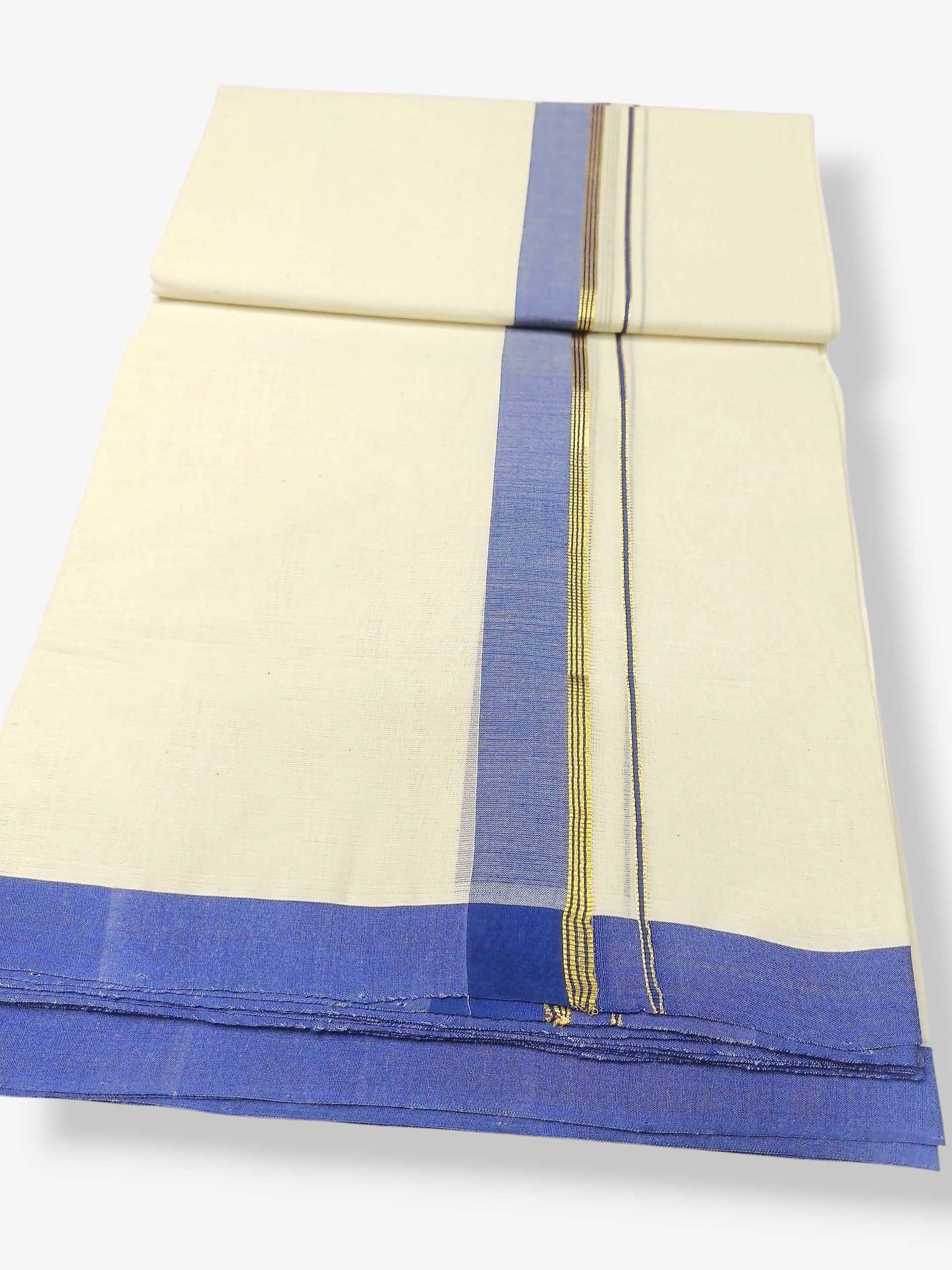 Balaramapuram Handloom Double Mundu Pure Cotton with Blue Border