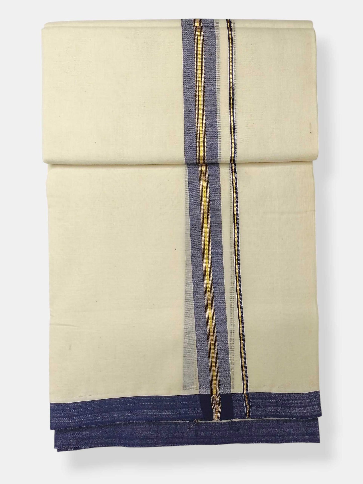 Balaramapuram Handloom Double Mundu Pure Cotton with Blue Border