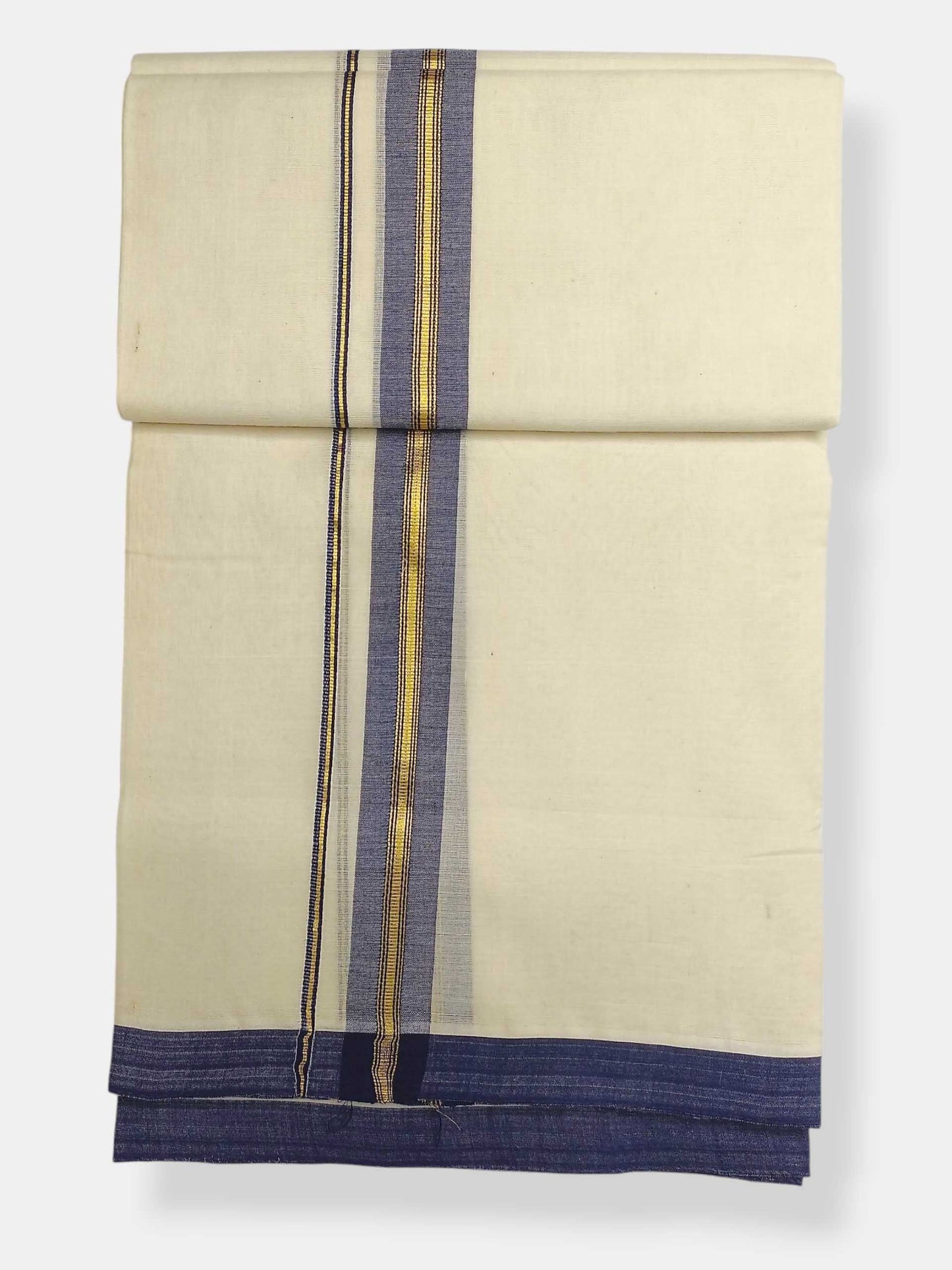 Balaramapuram Handloom Double Mundu Pure Cotton with Blue Border
