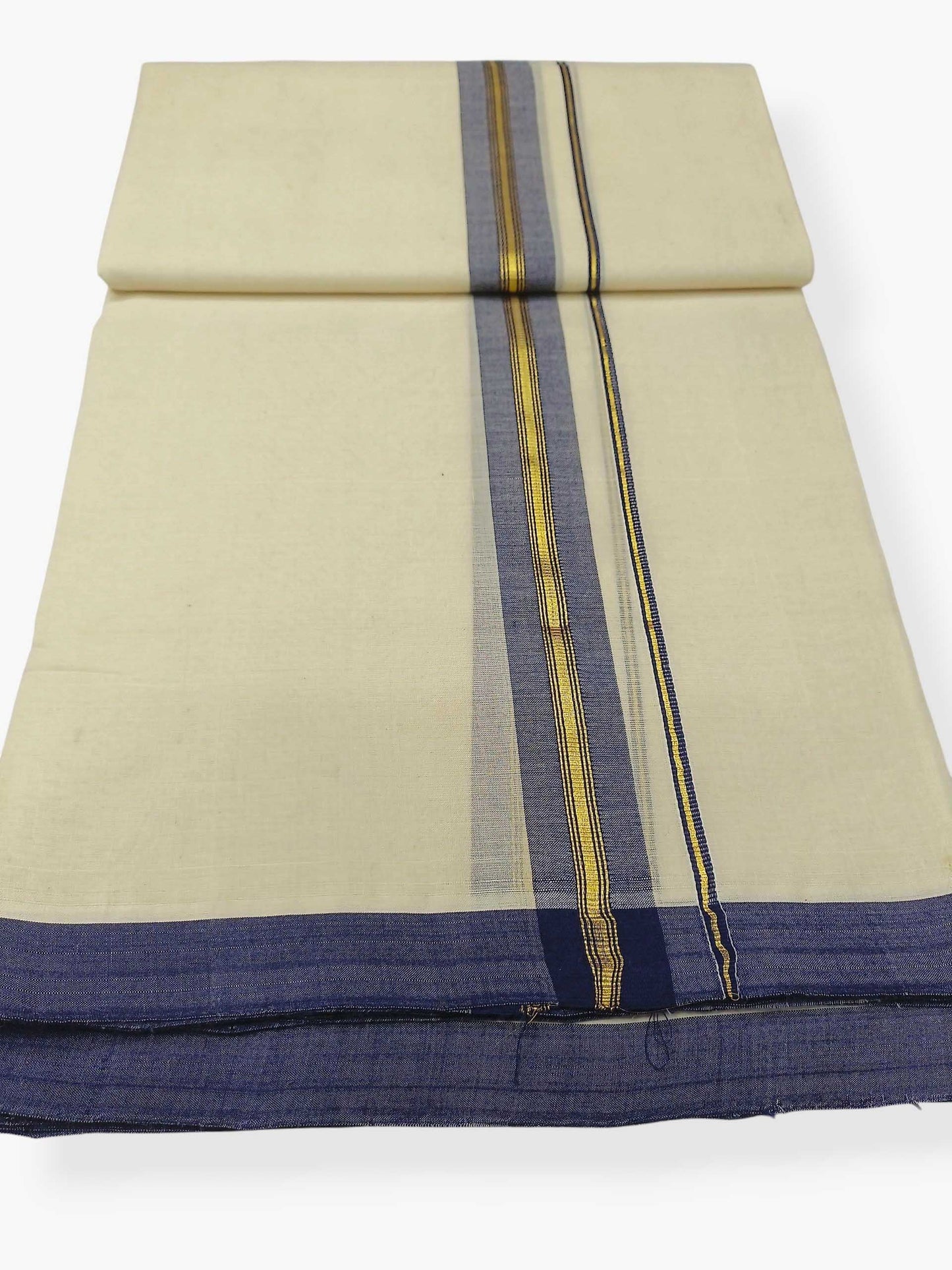 Balaramapuram Handloom Double Mundu Pure Cotton with Blue Border