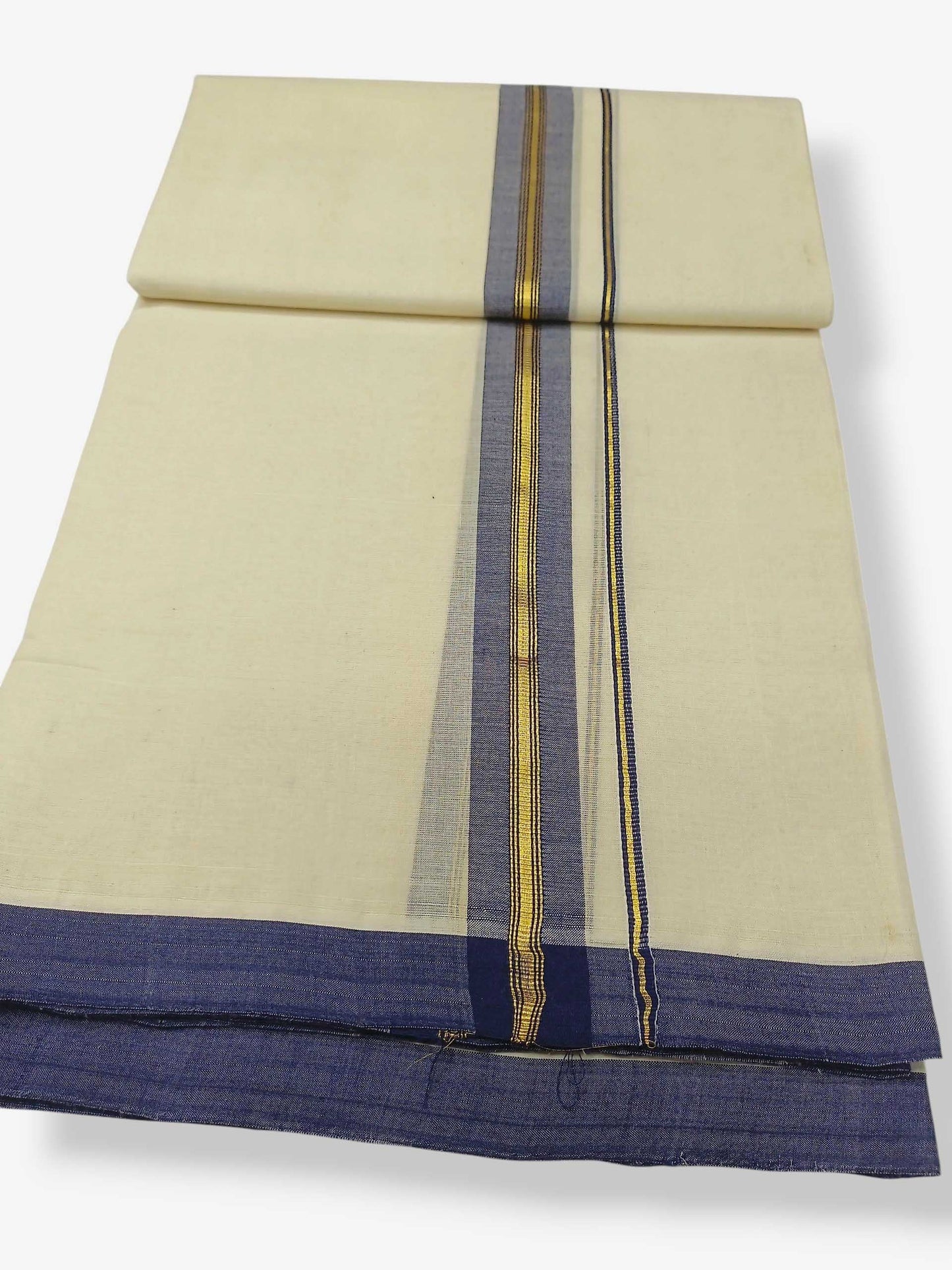 Balaramapuram Handloom Double Mundu Pure Cotton with Blue Border