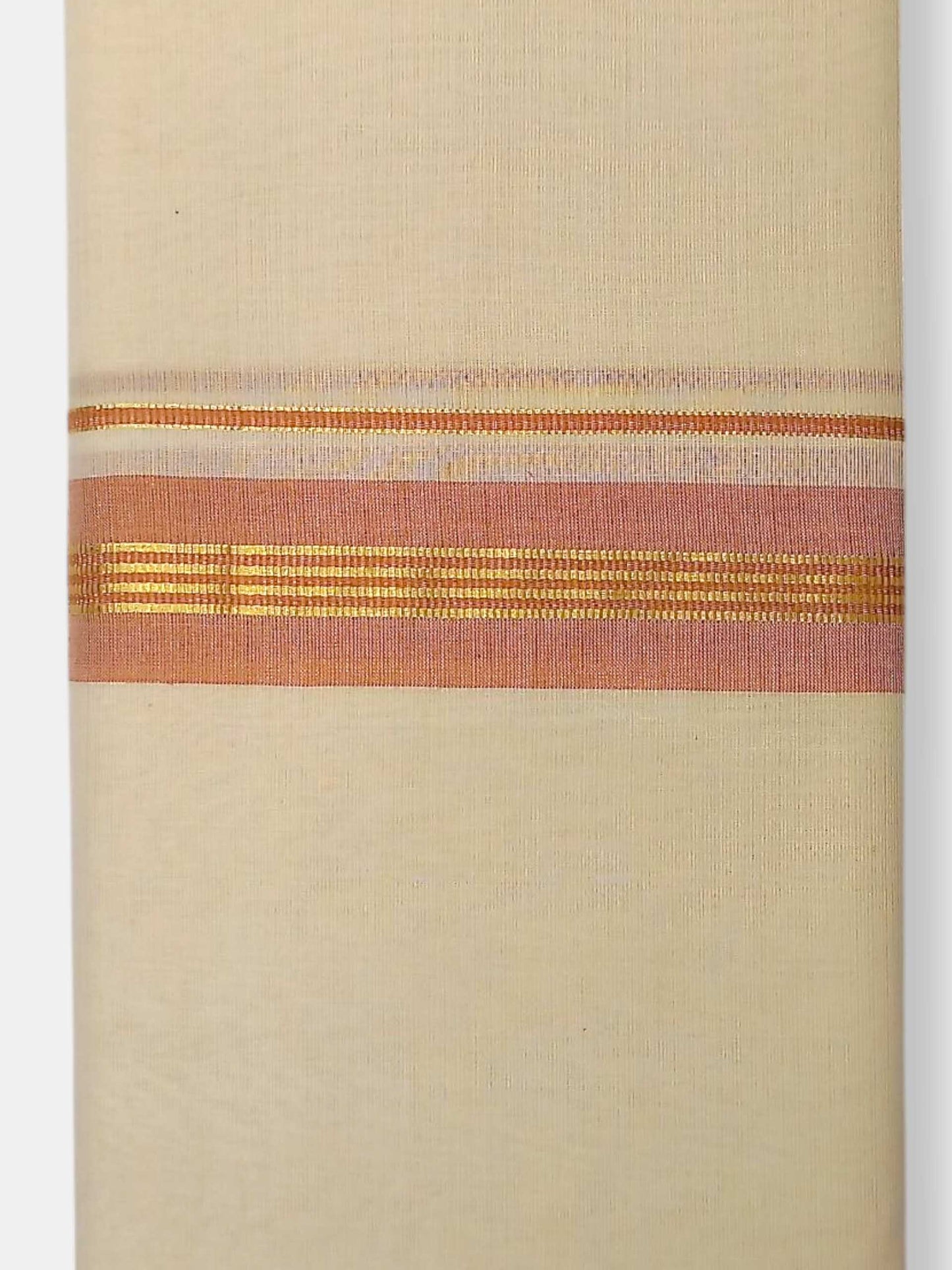 Balaramapuram Handloom Double Mundu Pure Cotton with Peach Border