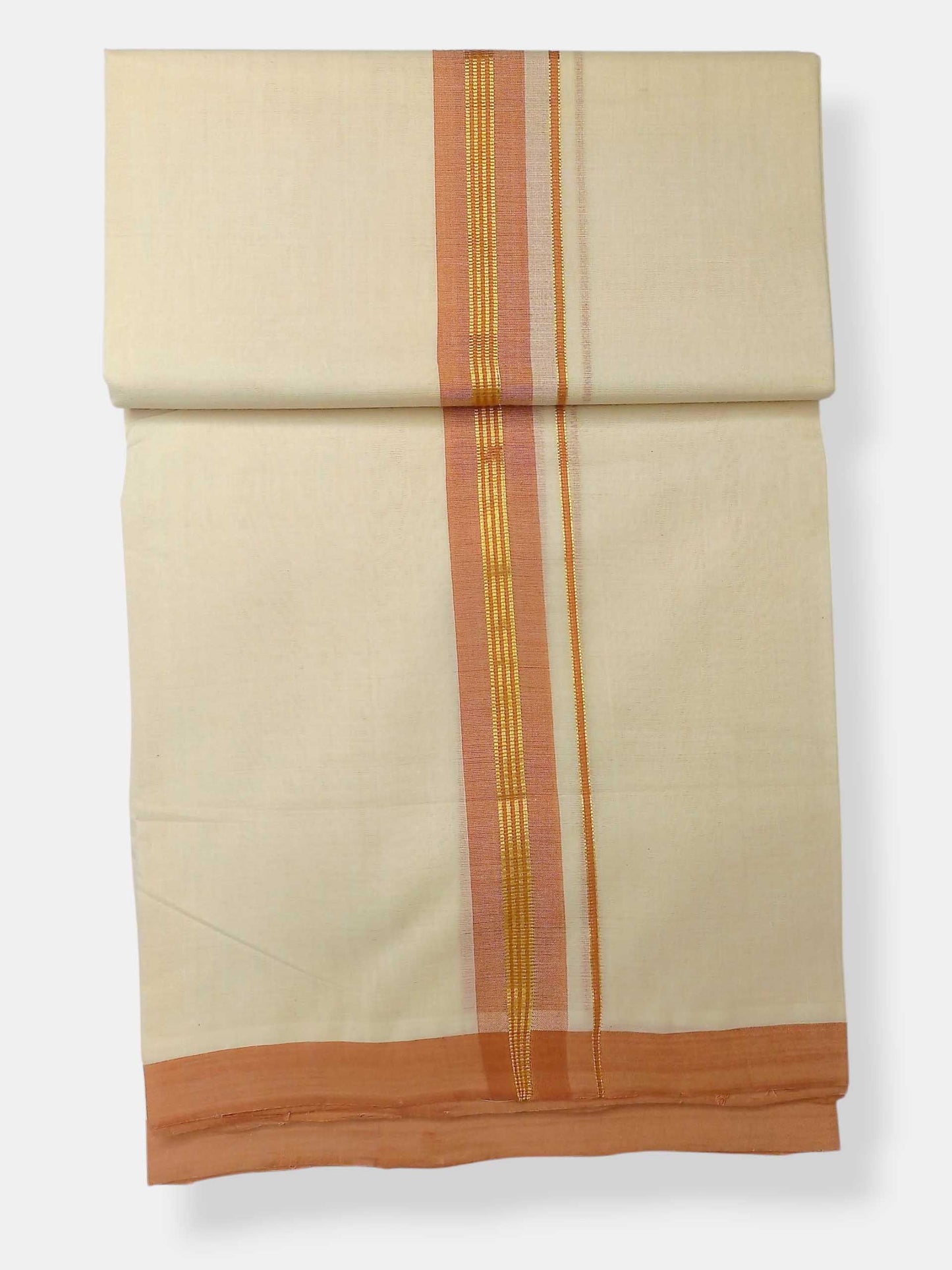 Balaramapuram Handloom Double Mundu Pure Cotton with Peach Border
